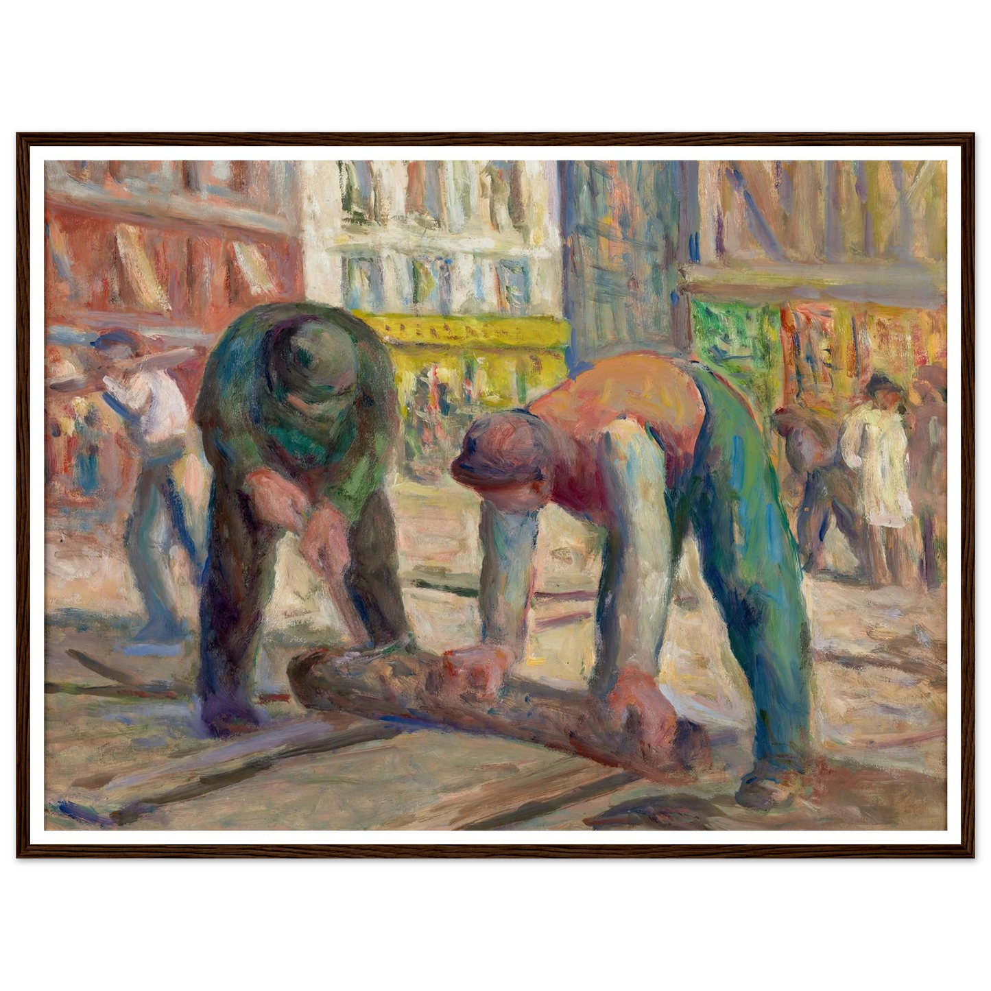 Travaux sur la chaussée, les charpentiers (1930-1935) Art Print | Maximilien Luce - Framed Poster - 30x40 cm / 12x16″ - Black frame