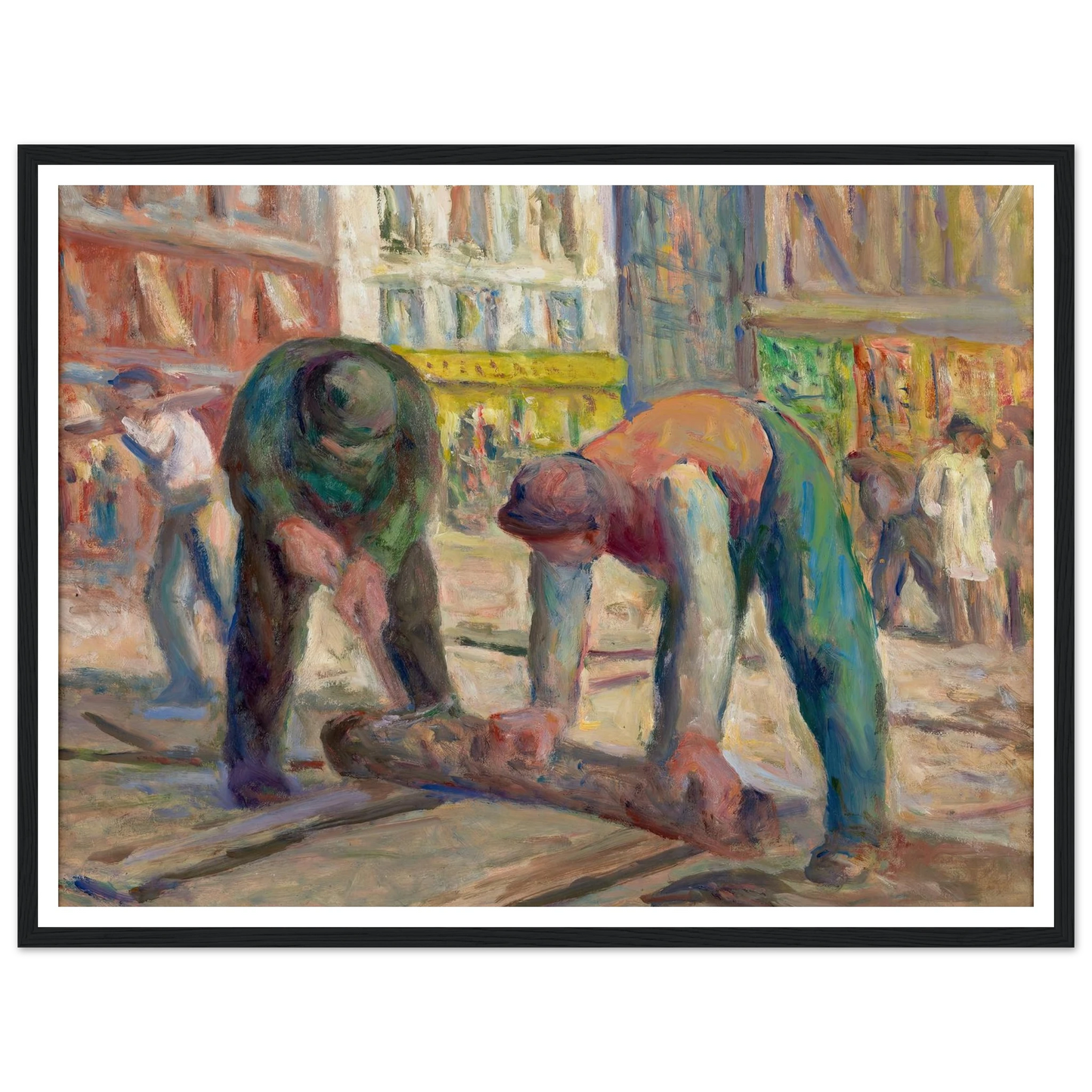 Travaux sur la chaussée, les charpentiers (1930-1935) Art Print | Maximilien Luce - Framed Poster - 30x40 cm / 12x16″ - Black frame