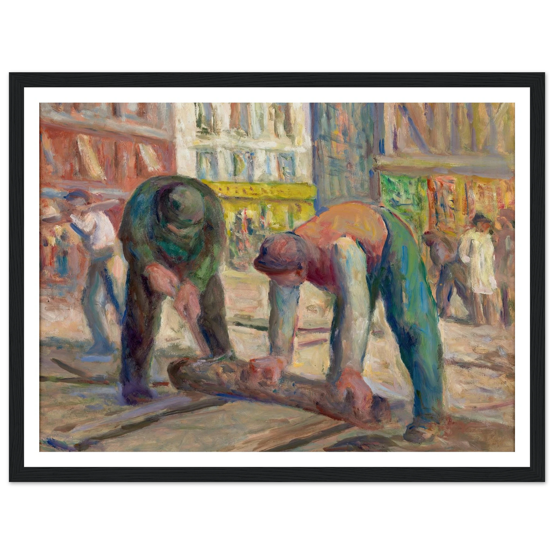 Travaux sur la chaussée, les charpentiers (1930-1935) Art Print | Maximilien Luce - Framed Poster - 30x40 cm / 12x16″ - Black frame