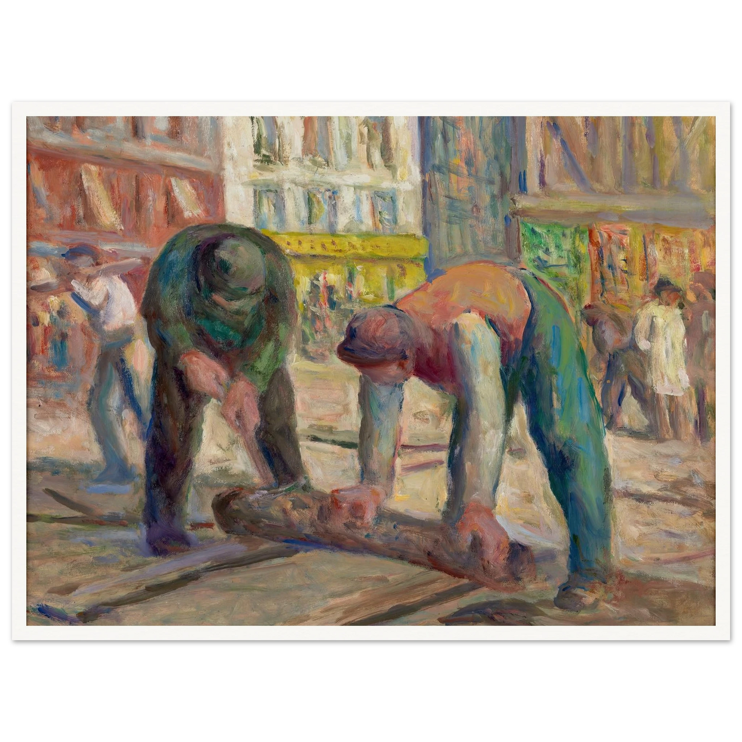 Travaux sur la chaussée, les charpentiers (1930-1935) Art Print | Maximilien Luce - Framed Poster - 30x40 cm / 12x16″ - Black frame