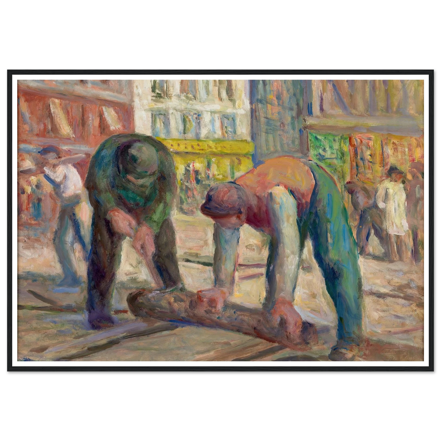 Travaux sur la chaussée, les charpentiers (1930-1935) Art Print | Maximilien Luce - Framed Poster - 30x40 cm / 12x16″ - Black frame