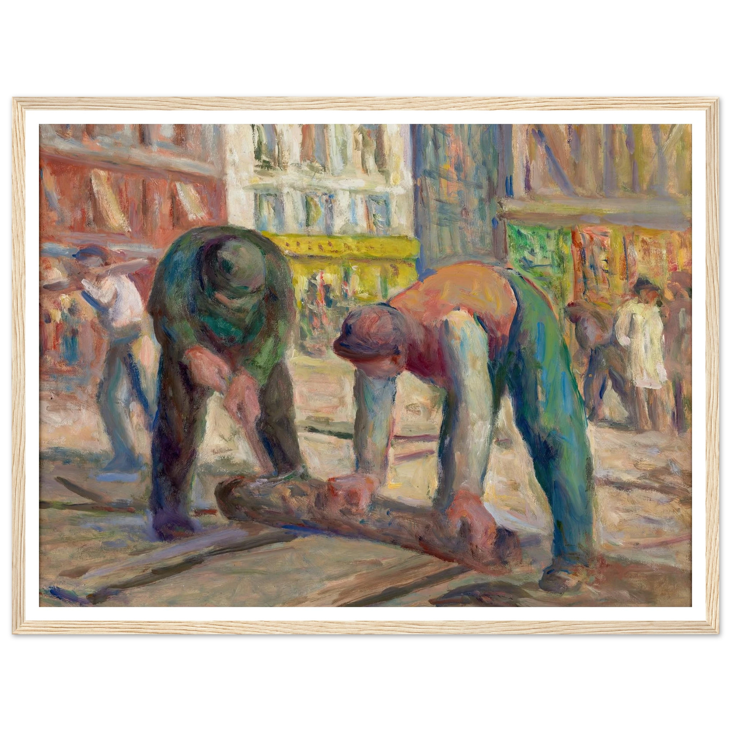 Travaux sur la chaussée, les charpentiers (1930-1935) Art Print | Maximilien Luce - Framed Poster - 30x40 cm / 12x16″ - Black frame