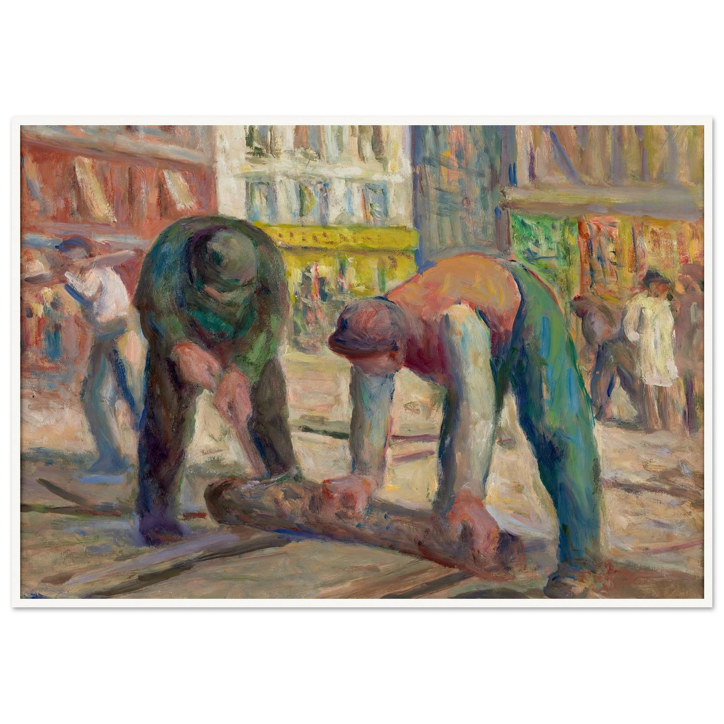 Travaux sur la chaussée, les charpentiers (1930-1935) Art Print | Maximilien Luce - Framed Poster - 30x40 cm / 12x16″ - Black frame