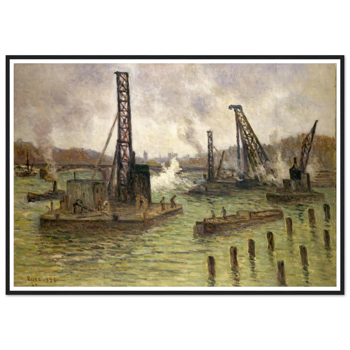 Travaux sur la Seine, au pont des Saints-Pères (1936) Art Print | Maximilien Luce - Framed Poster - 30x40 cm / 12x16″ - Black frame