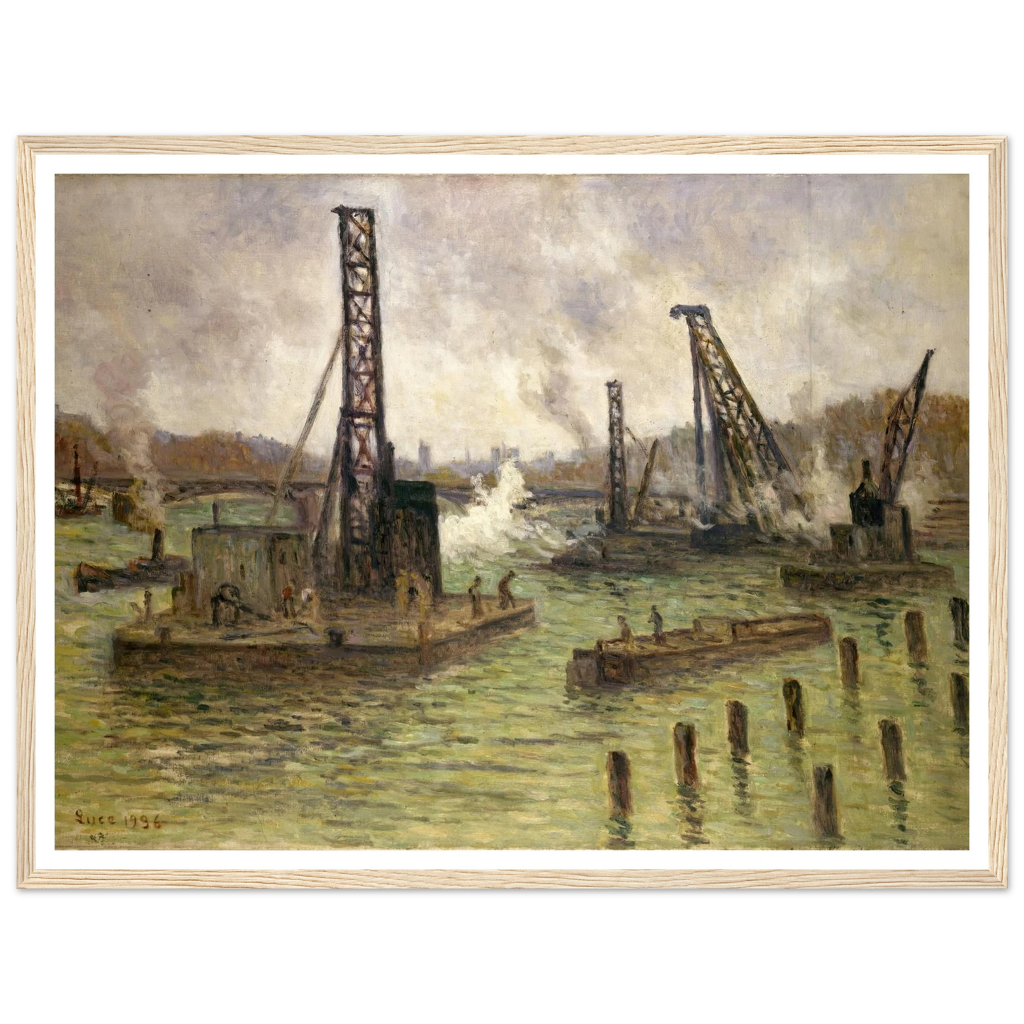 Travaux sur la Seine, au pont des Saints-Pères (1936) Art Print | Maximilien Luce - Framed Poster - 30x40 cm / 12x16″ - Black frame