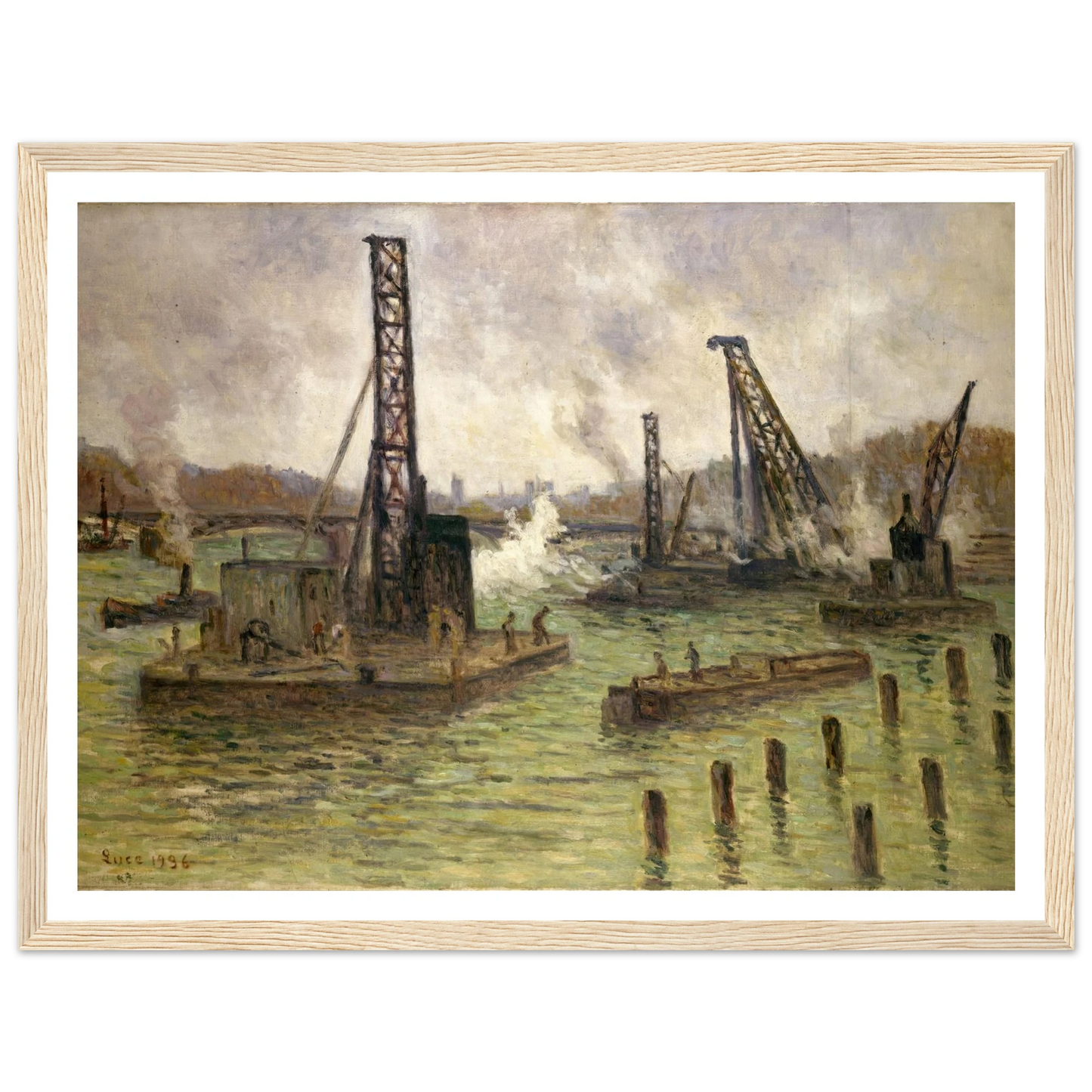 Travaux sur la Seine, au pont des Saints-Pères (1936) Art Print | Maximilien Luce - Framed Poster - 30x40 cm / 12x16″ - Black frame