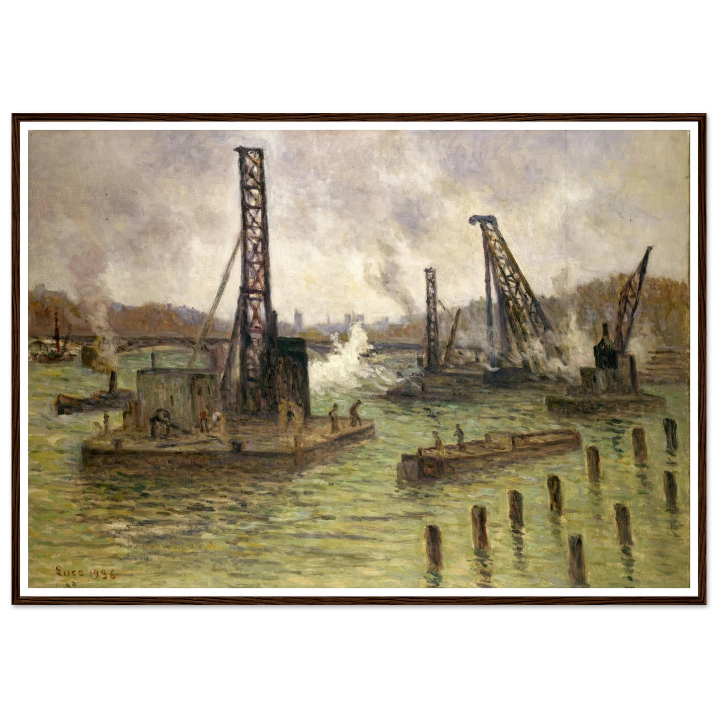 Travaux sur la Seine, au pont des Saints-Pères (1936) Art Print | Maximilien Luce - Framed Poster - 30x40 cm / 12x16″ - Black frame