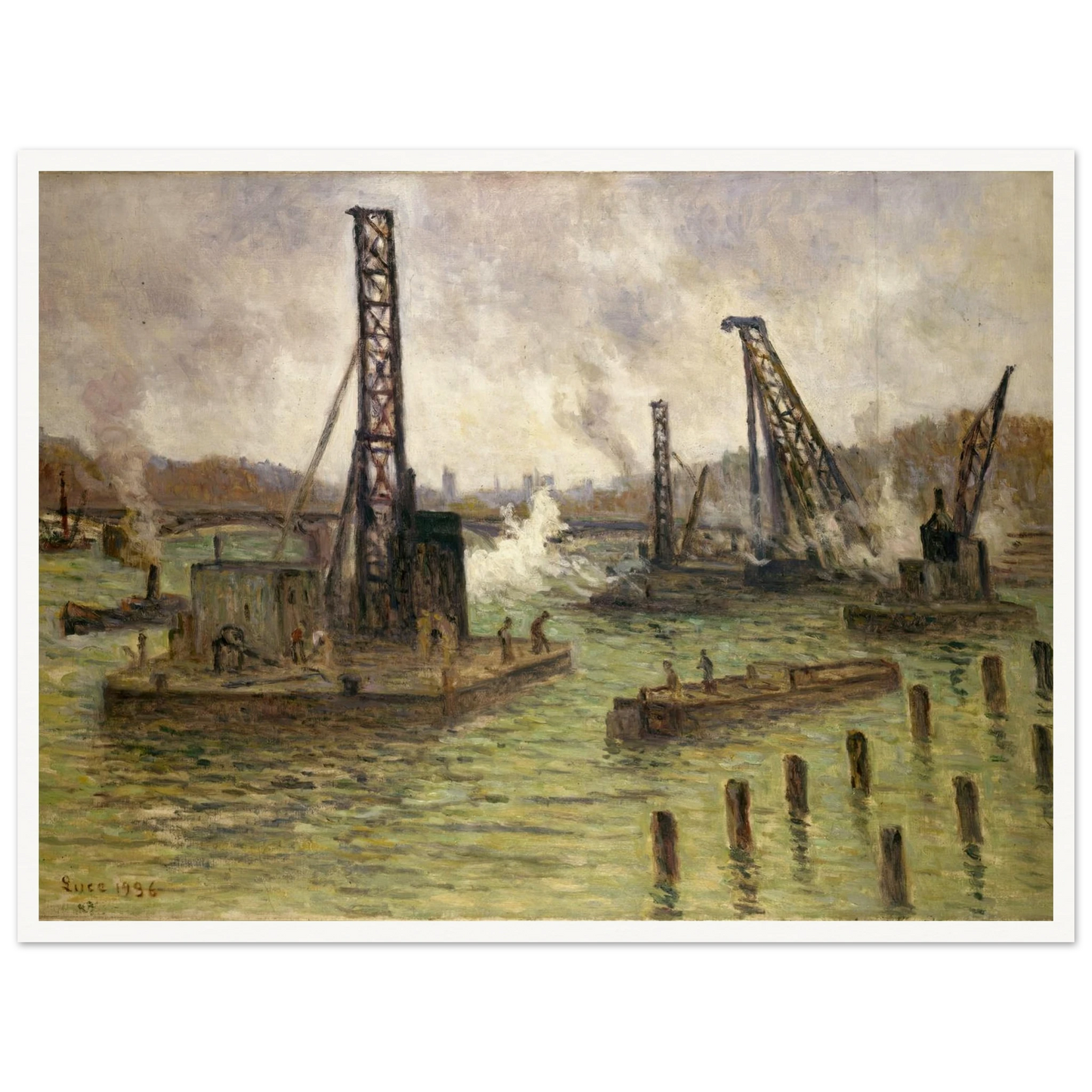 Travaux sur la Seine, au pont des Saints-Pères (1936) Art Print | Maximilien Luce - Framed Poster - 30x40 cm / 12x16″ - Black frame