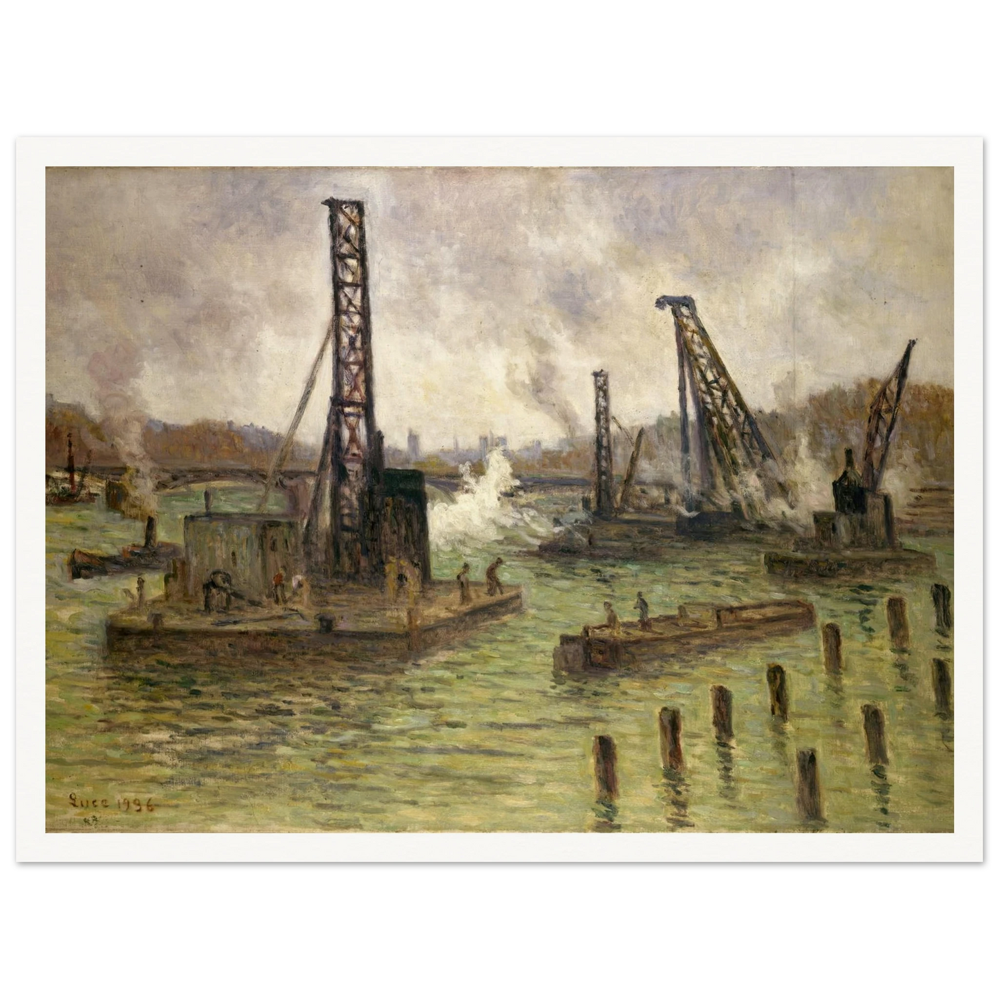 Travaux sur la Seine, au pont des Saints-Pères (1936) Art Print | Maximilien Luce - Framed Poster - 30x40 cm / 12x16″ - Black frame