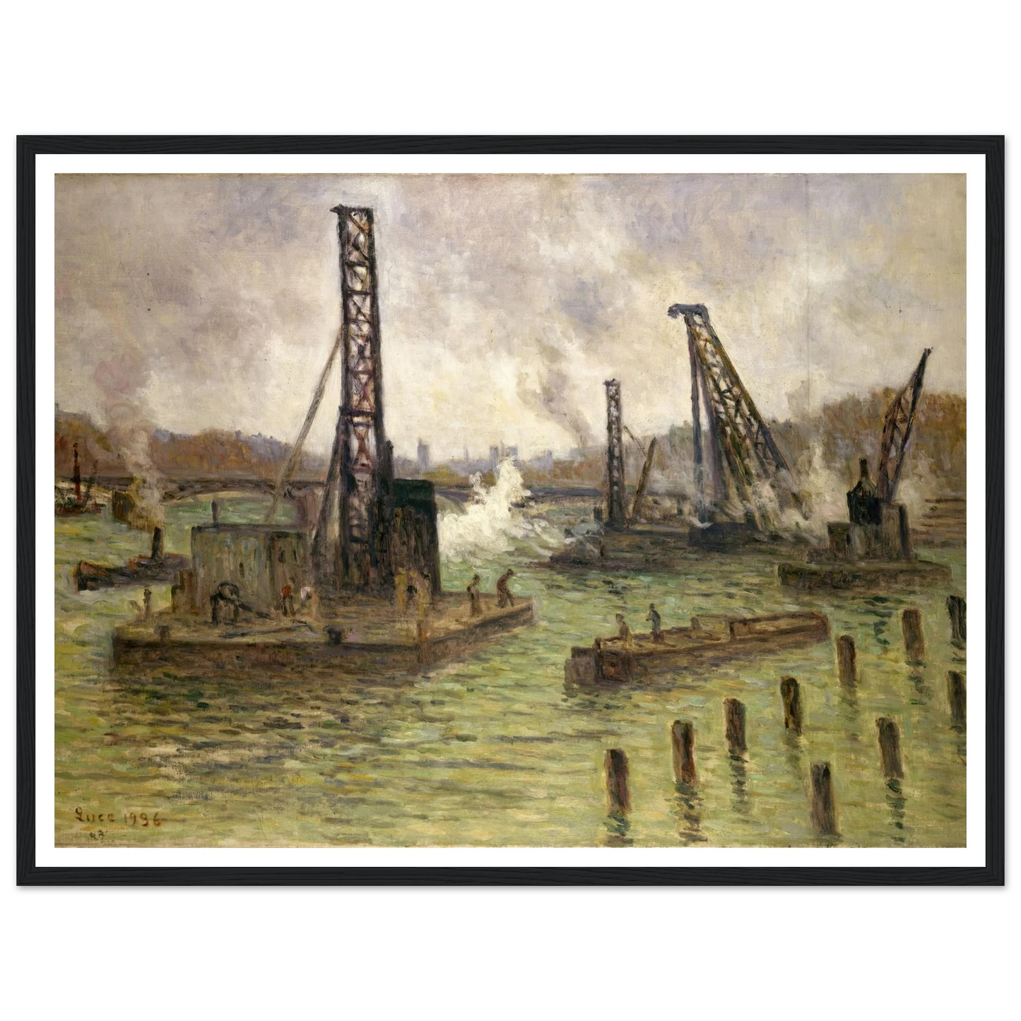 Travaux sur la Seine, au pont des Saints-Pères (1936) Art Print | Maximilien Luce - Framed Poster - 30x40 cm / 12x16″ - Black frame
