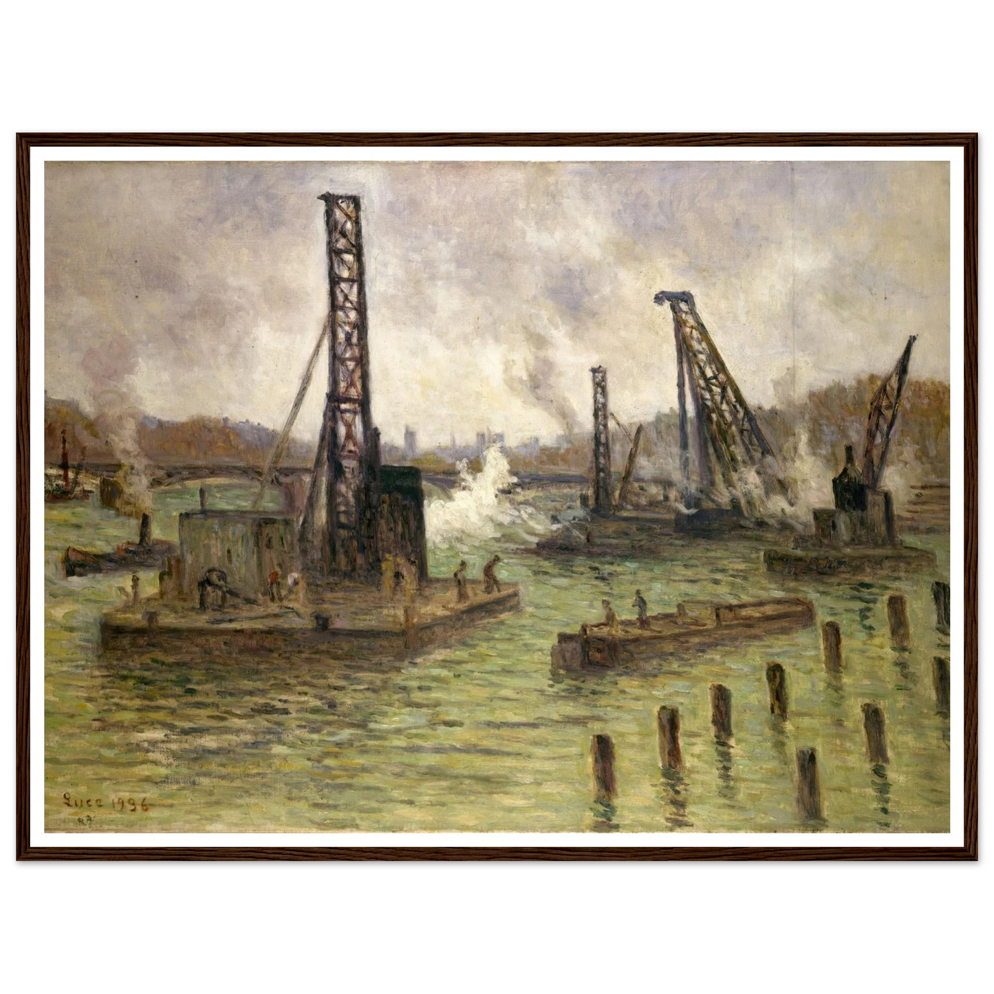 Travaux sur la Seine, au pont des Saints-Pères (1936) Art Print | Maximilien Luce - Framed Poster - 30x40 cm / 12x16″ - Black frame
