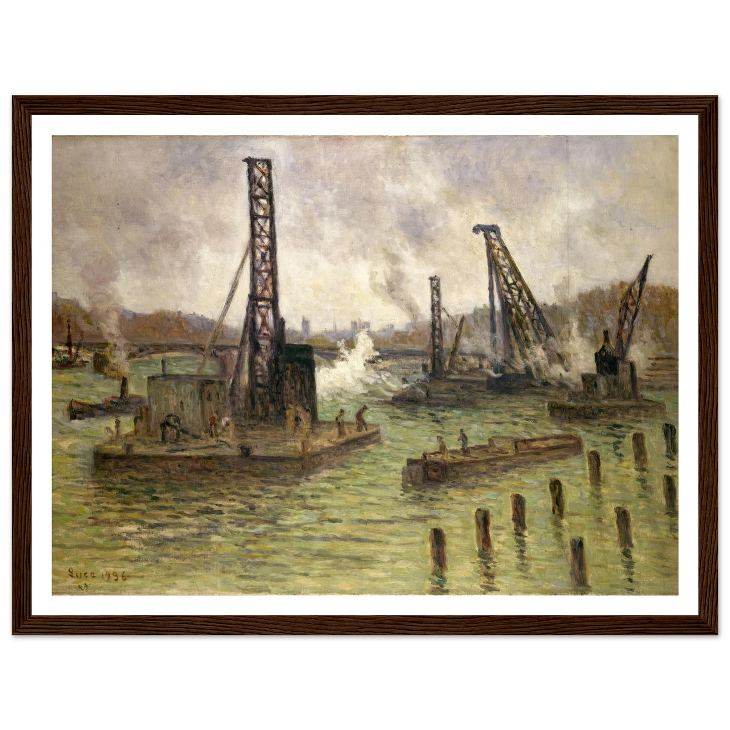 Travaux sur la Seine, au pont des Saints-Pères (1936) Art Print | Maximilien Luce - Framed Poster - 30x40 cm / 12x16″ - Black frame