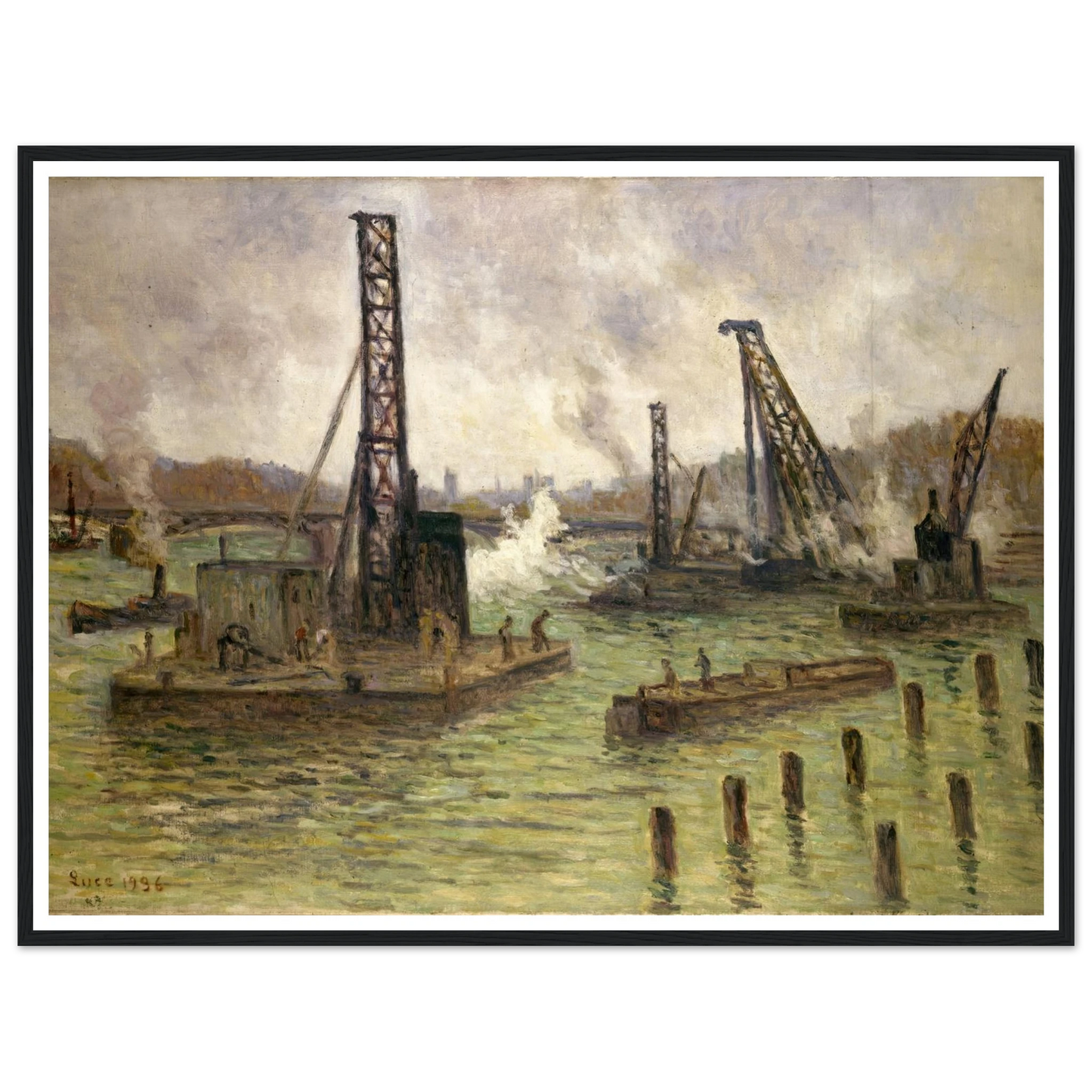Travaux sur la Seine, au pont des Saints-Pères (1936) Art Print | Maximilien Luce - Framed Poster - 30x40 cm / 12x16″ - Black frame