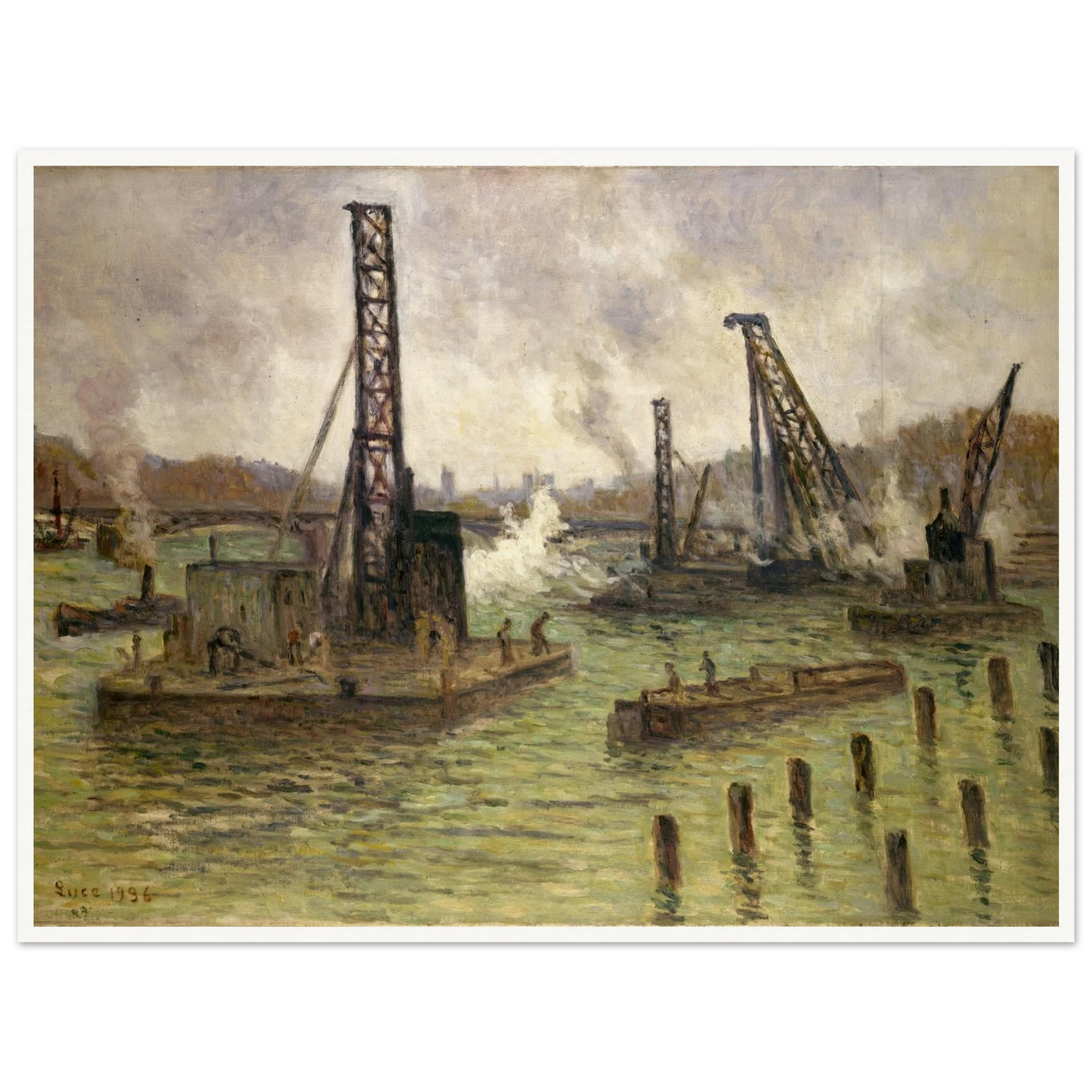 Travaux sur la Seine, au pont des Saints-Pères (1936) Art Print | Maximilien Luce - Framed Poster - 30x40 cm / 12x16″ - Black frame
