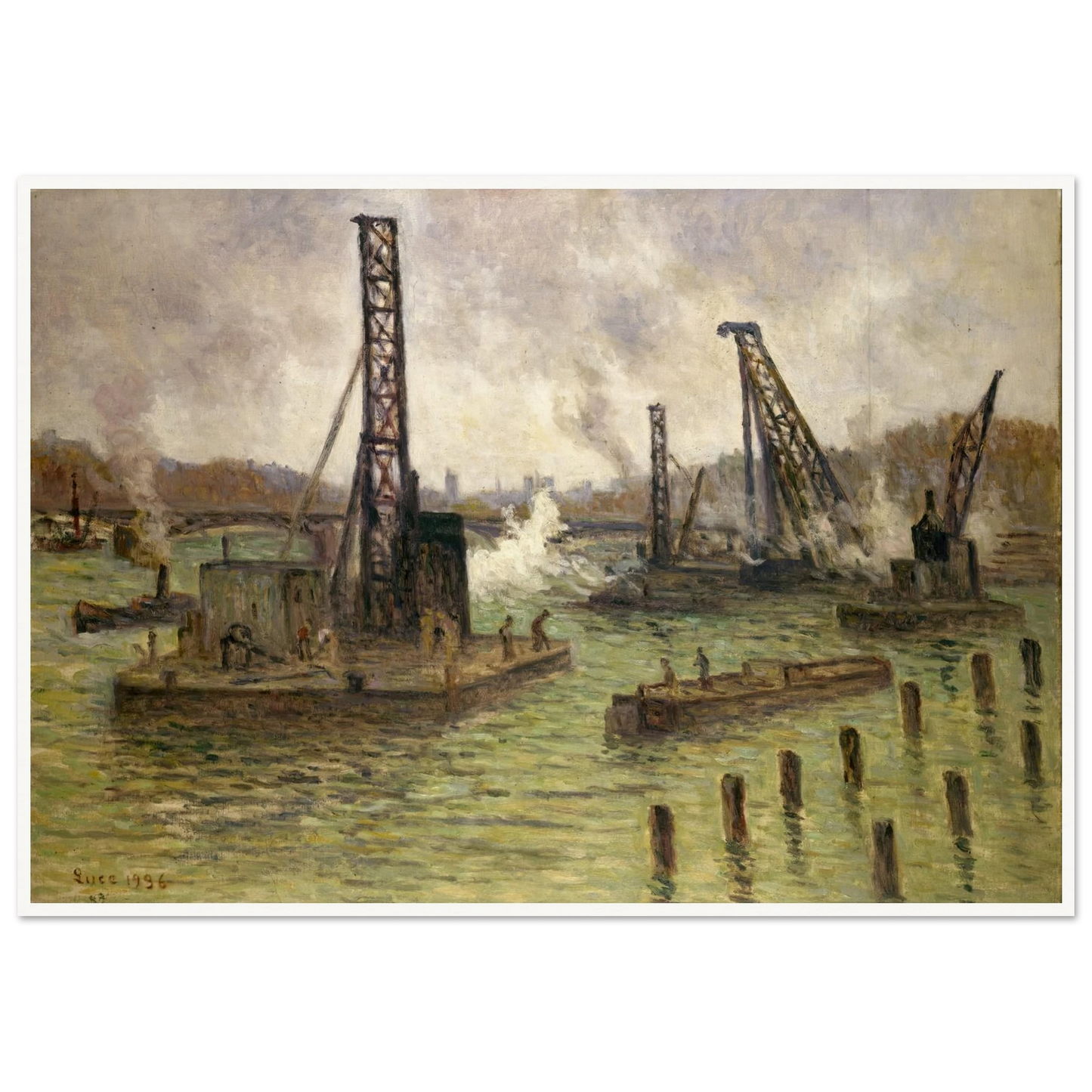 Travaux sur la Seine, au pont des Saints-Pères (1936) Art Print | Maximilien Luce - Framed Poster - 30x40 cm / 12x16″ - Black frame