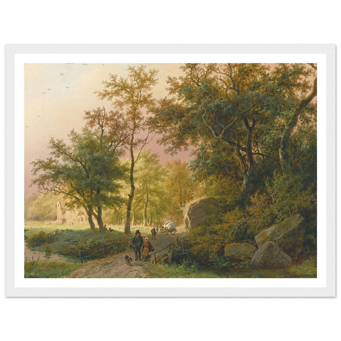 Travellers On A Road (1849) Art Print | Barend Cornelis Koekkoek - Framed Poster - 30x40 cm / 12x16″ - Black frame