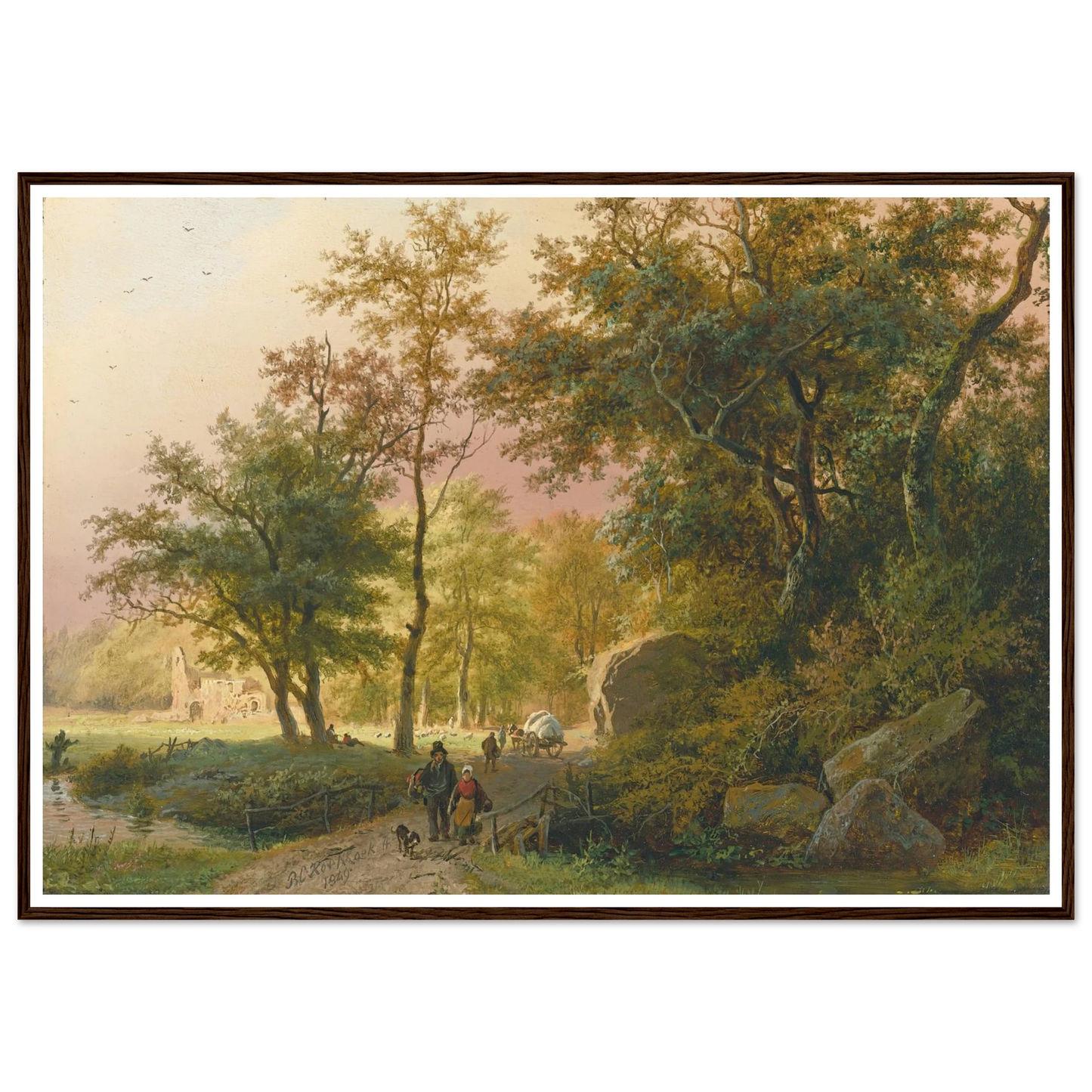 Travellers On A Road (1849) Art Print | Barend Cornelis Koekkoek - Framed Poster - 30x40 cm / 12x16″ - Black frame
