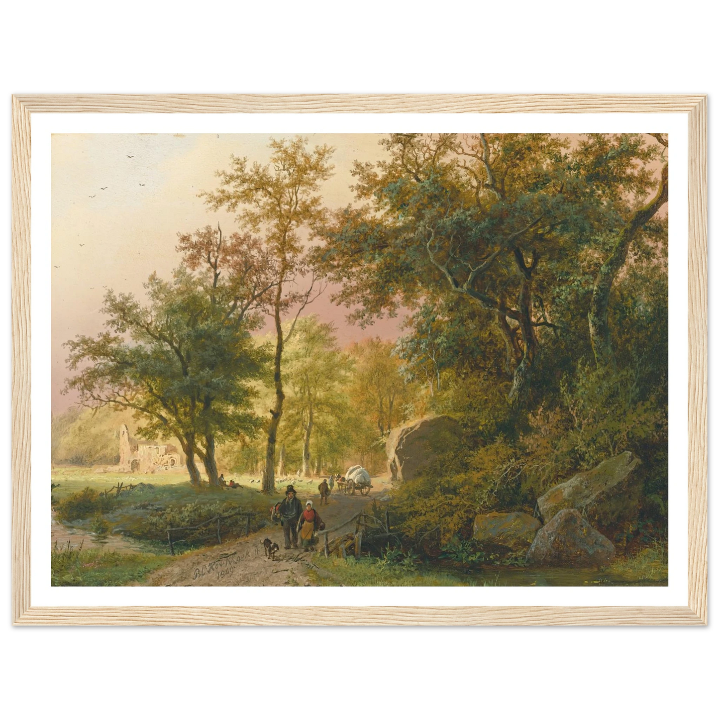 Travellers On A Road (1849) Art Print | Barend Cornelis Koekkoek - Framed Poster - 30x40 cm / 12x16″ - Black frame