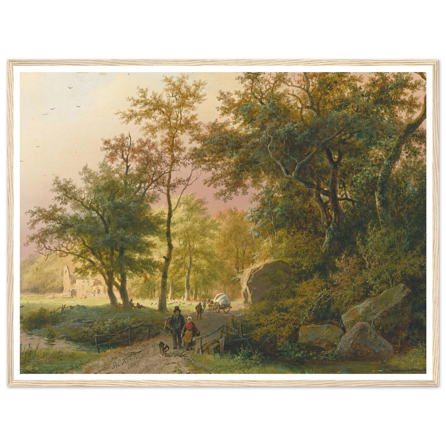 Travellers On A Road (1849) Art Print | Barend Cornelis Koekkoek - Framed Poster - 30x40 cm / 12x16″ - Black frame