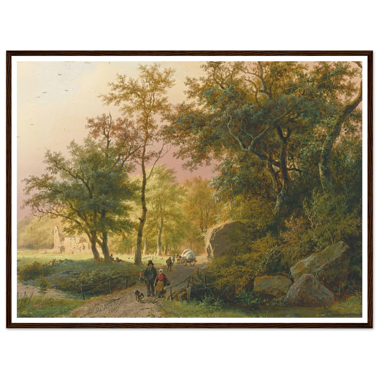Travellers On A Road (1849) Art Print | Barend Cornelis Koekkoek - Framed Poster - 30x40 cm / 12x16″ - Black frame