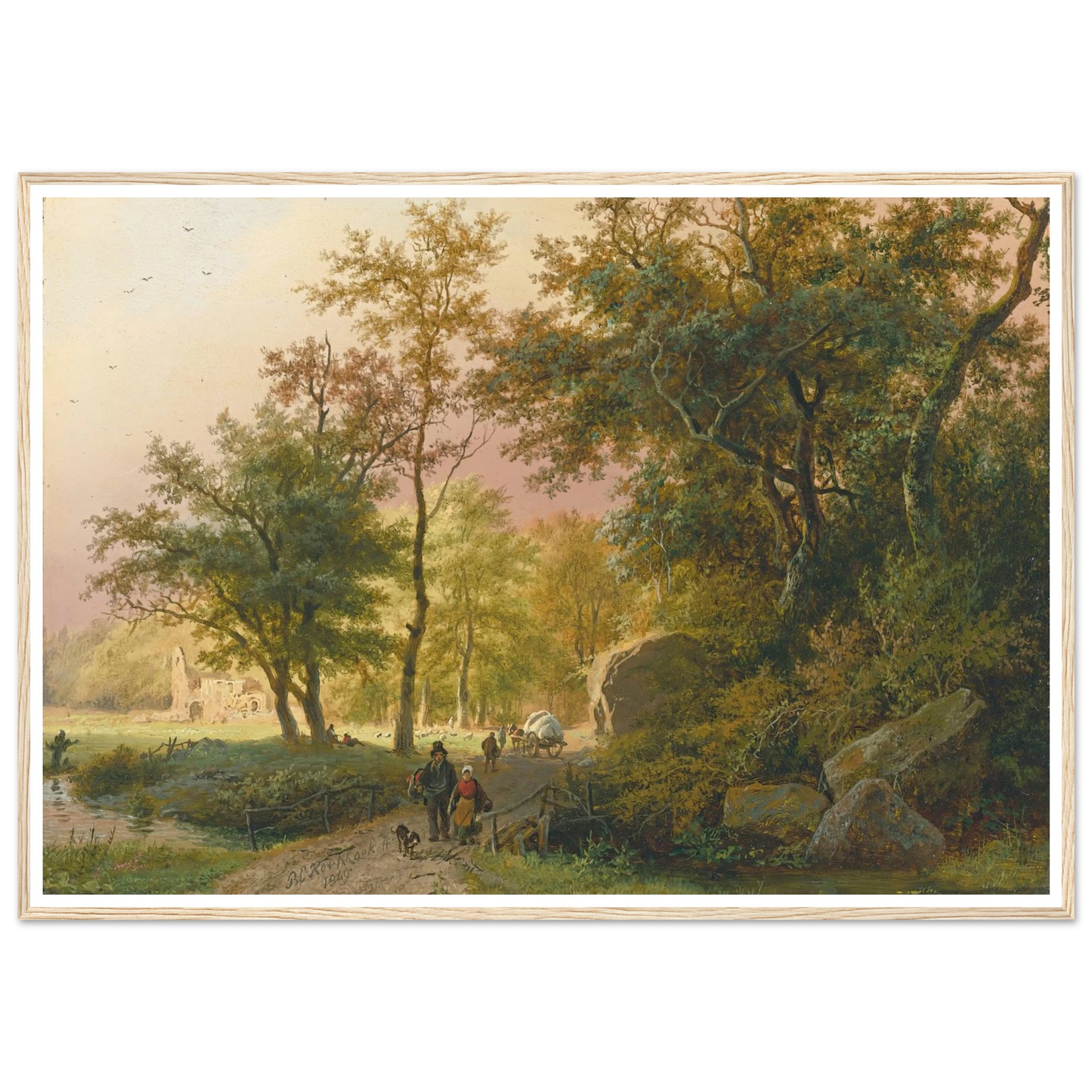 Travellers On A Road (1849) Art Print | Barend Cornelis Koekkoek - Framed Poster - 30x40 cm / 12x16″ - Black frame