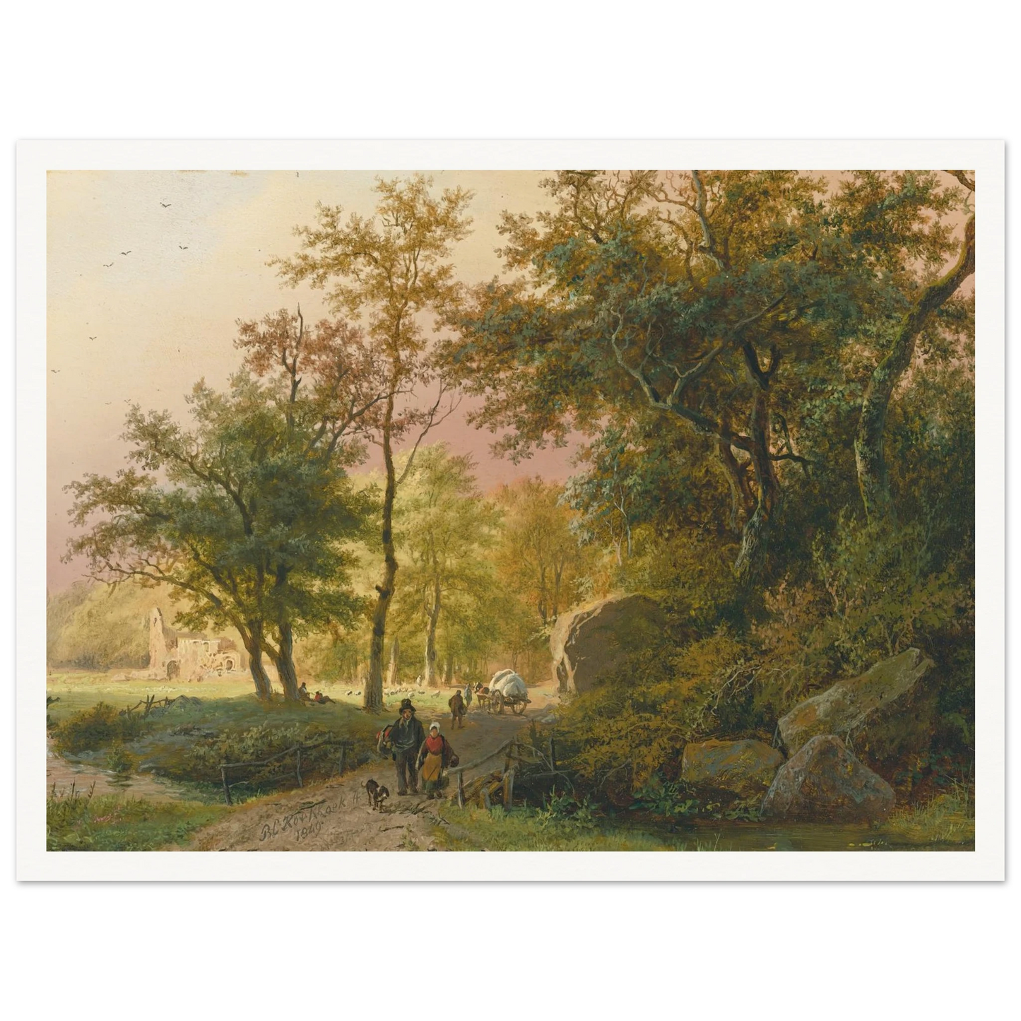Travellers On A Road (1849) Art Print | Barend Cornelis Koekkoek - Framed Poster - 30x40 cm / 12x16″ - Black frame