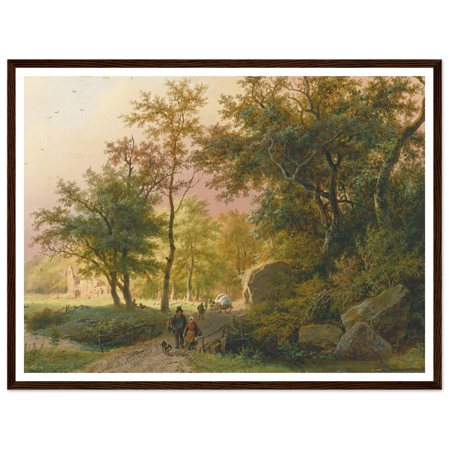 Travellers On A Road (1849) Art Print | Barend Cornelis Koekkoek - Framed Poster - 30x40 cm / 12x16″ - Black frame
