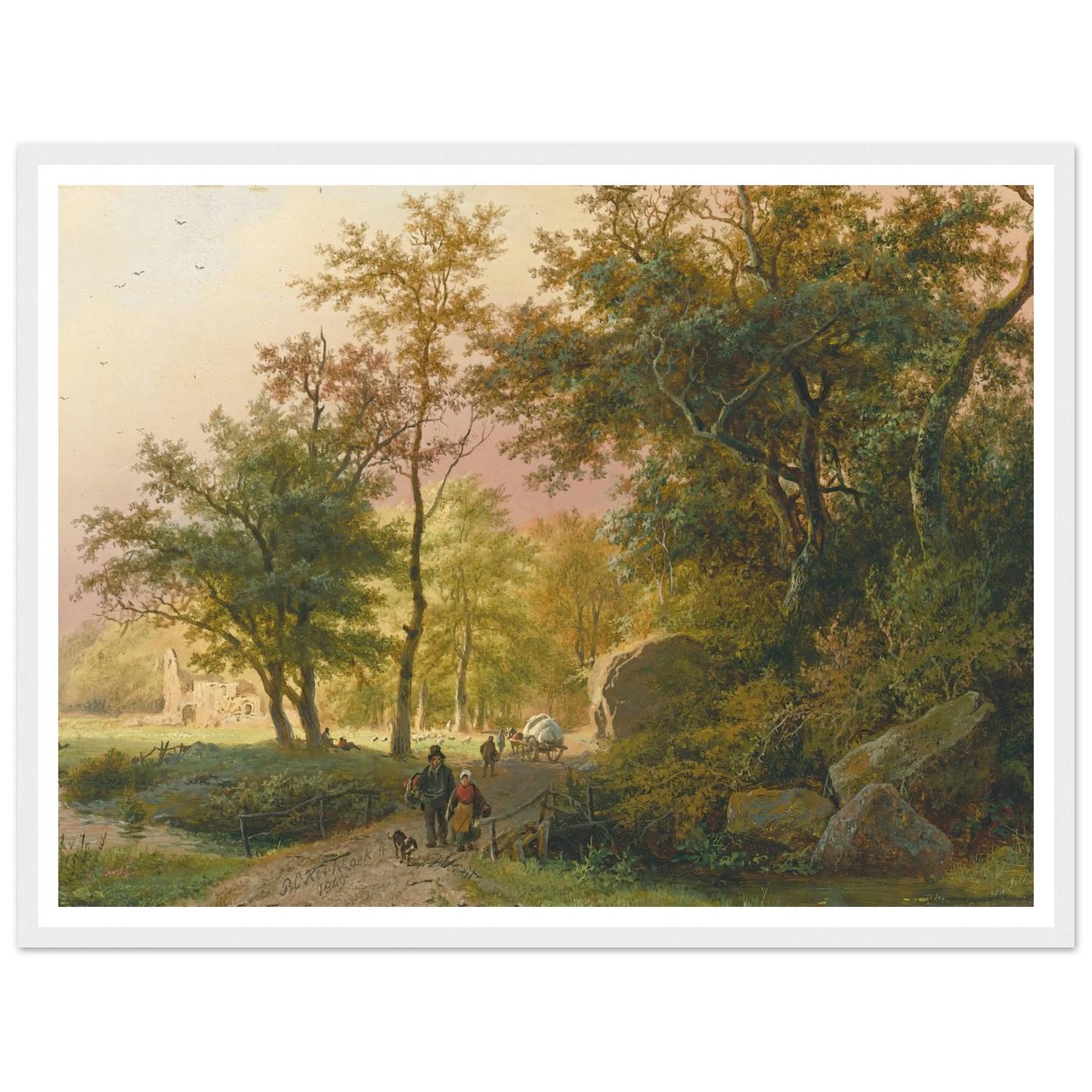 Travellers On A Road (1849) Art Print | Barend Cornelis Koekkoek - Framed Poster - 30x40 cm / 12x16″ - Black frame
