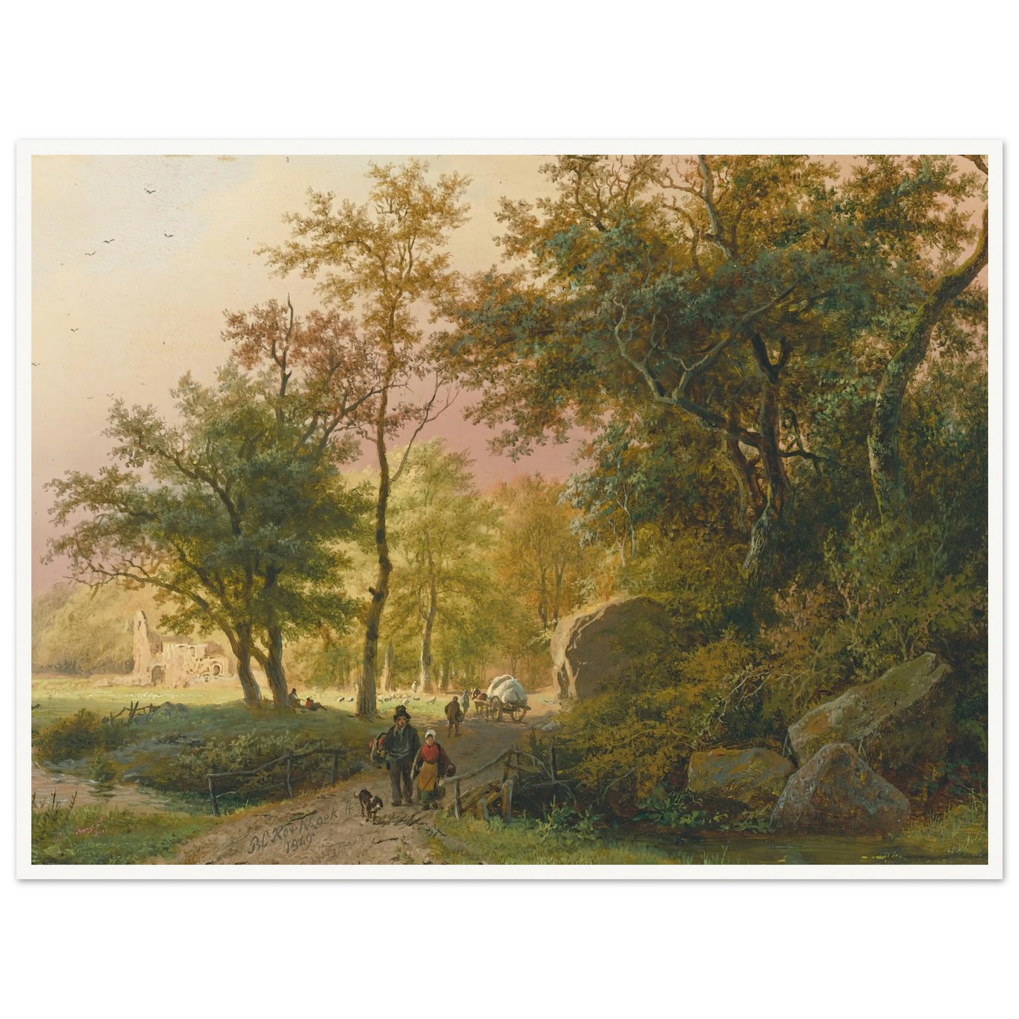 Travellers On A Road (1849) Art Print | Barend Cornelis Koekkoek - Framed Poster - 30x40 cm / 12x16″ - Black frame