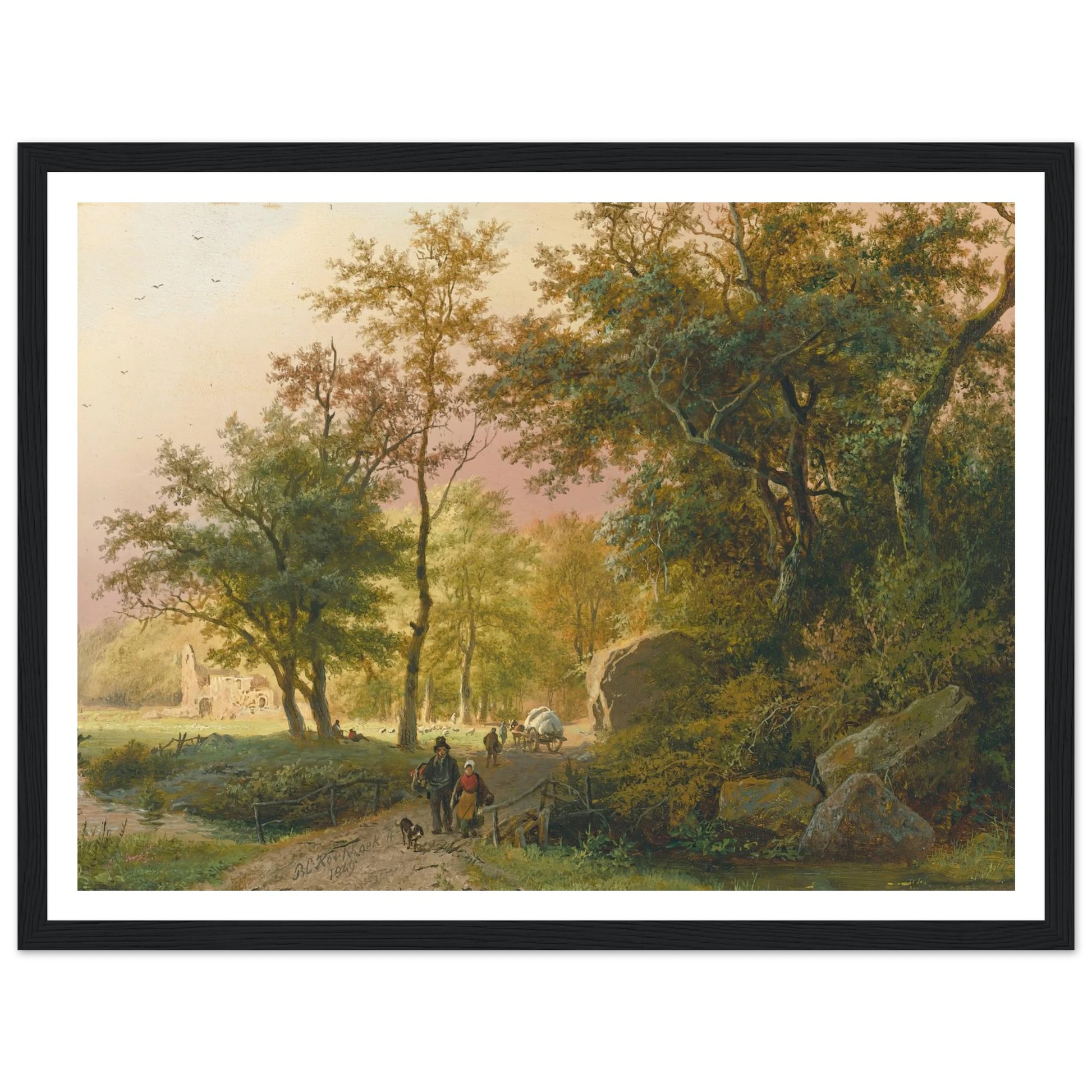 Travellers On A Road (1849) Art Print | Barend Cornelis Koekkoek - Framed Poster - 30x40 cm / 12x16″ - Black frame