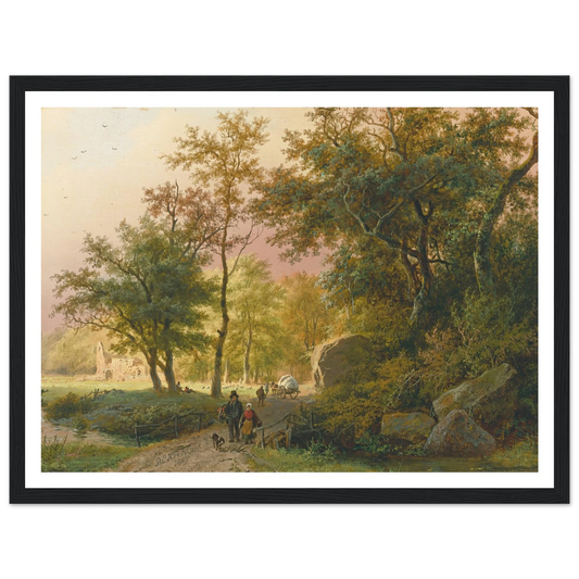 Travellers On A Road (1849) Art Print | Barend Cornelis Koekkoek - Framed Poster - 30x40 cm / 12x16″ - Black frame