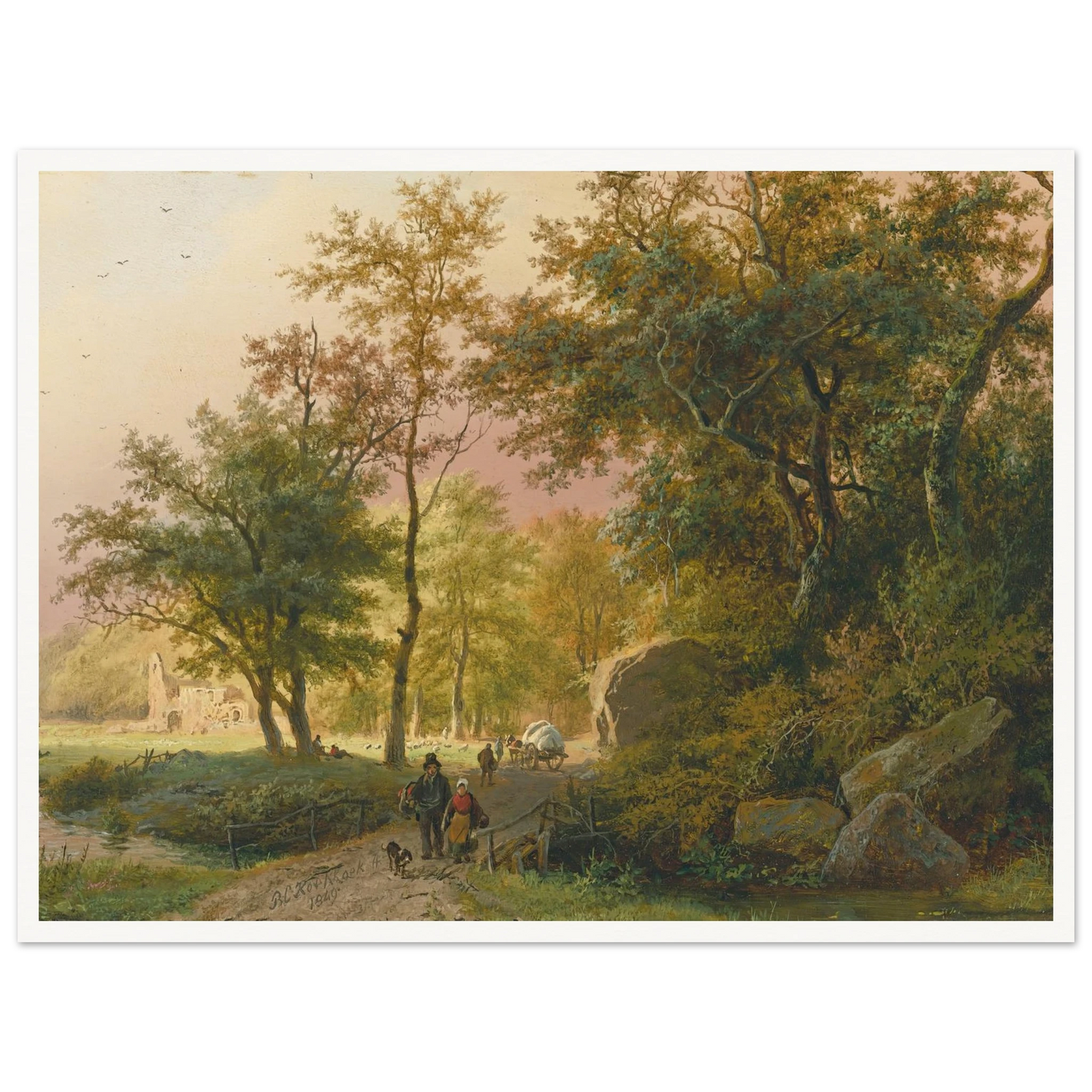 Travellers On A Road (1849) Art Print | Barend Cornelis Koekkoek - Framed Poster - 30x40 cm / 12x16″ - Black frame