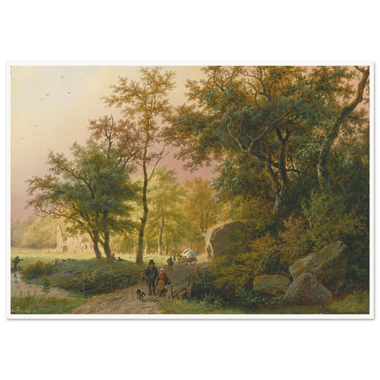 Travellers On A Road (1849) Art Print | Barend Cornelis Koekkoek - Framed Poster - 30x40 cm / 12x16″ - Black frame