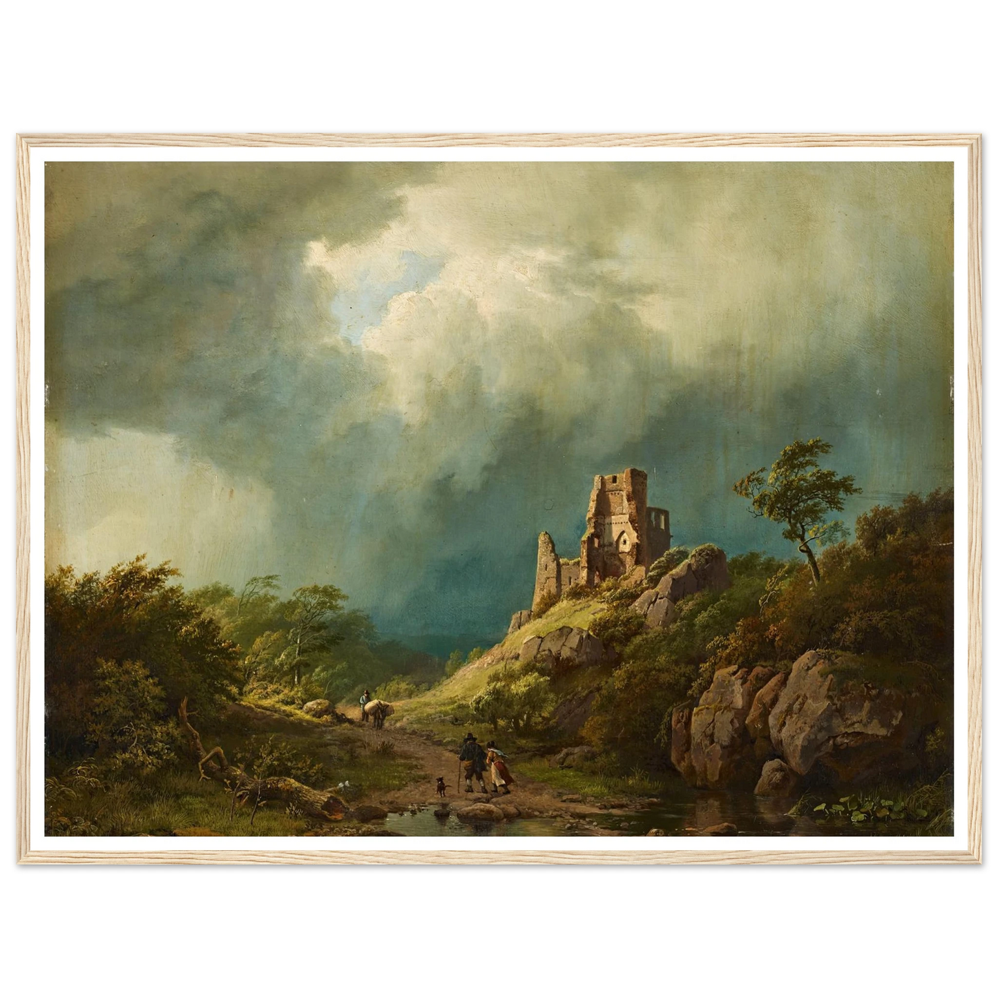 Travellers passing a ruined castle in a stormy landscape (1835) Art Print | Barend Cornelis Koekkoek - Framed Poster - 30x40 cm / 12x16″ - Black frame