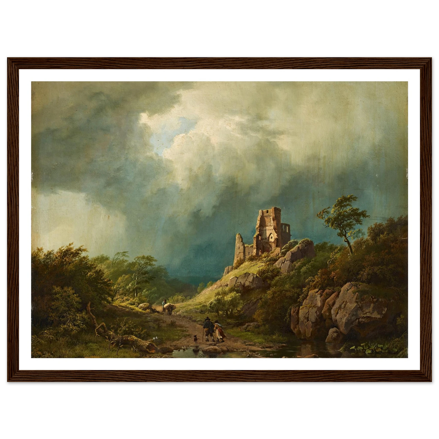 Travellers passing a ruined castle in a stormy landscape (1835) Art Print | Barend Cornelis Koekkoek - Framed Poster - 30x40 cm / 12x16″ - Black frame