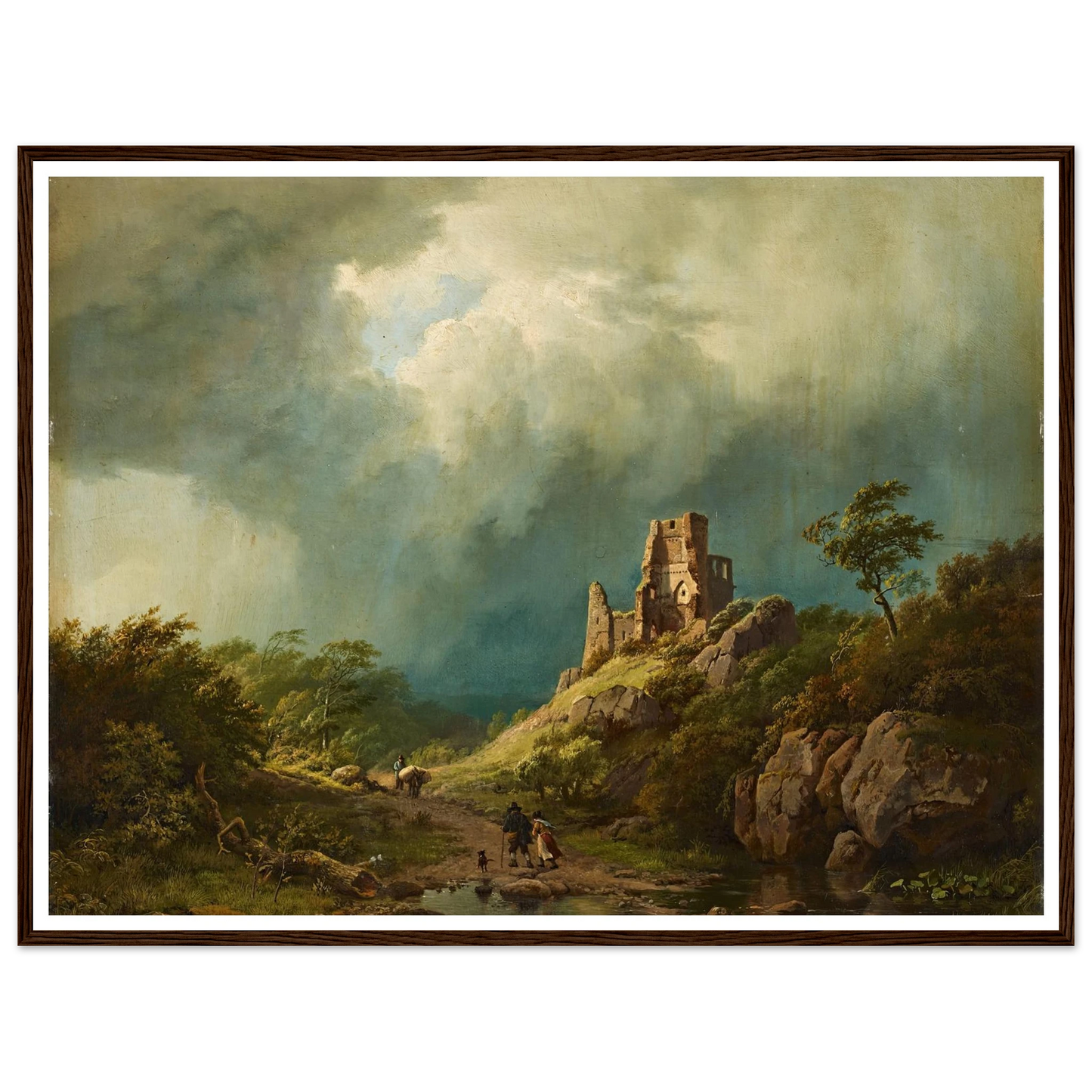 Travellers passing a ruined castle in a stormy landscape (1835) Art Print | Barend Cornelis Koekkoek - Framed Poster - 30x40 cm / 12x16″ - Black frame