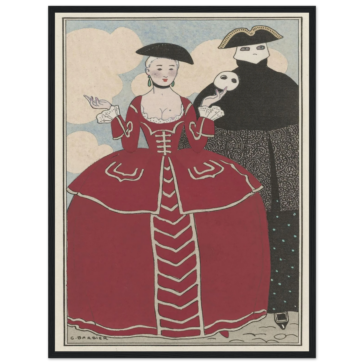 Travestissement d’après Longhi (1913) Art Print | George Barbier - Framed Poster - 30x40 cm / 12x16″ - Black frame