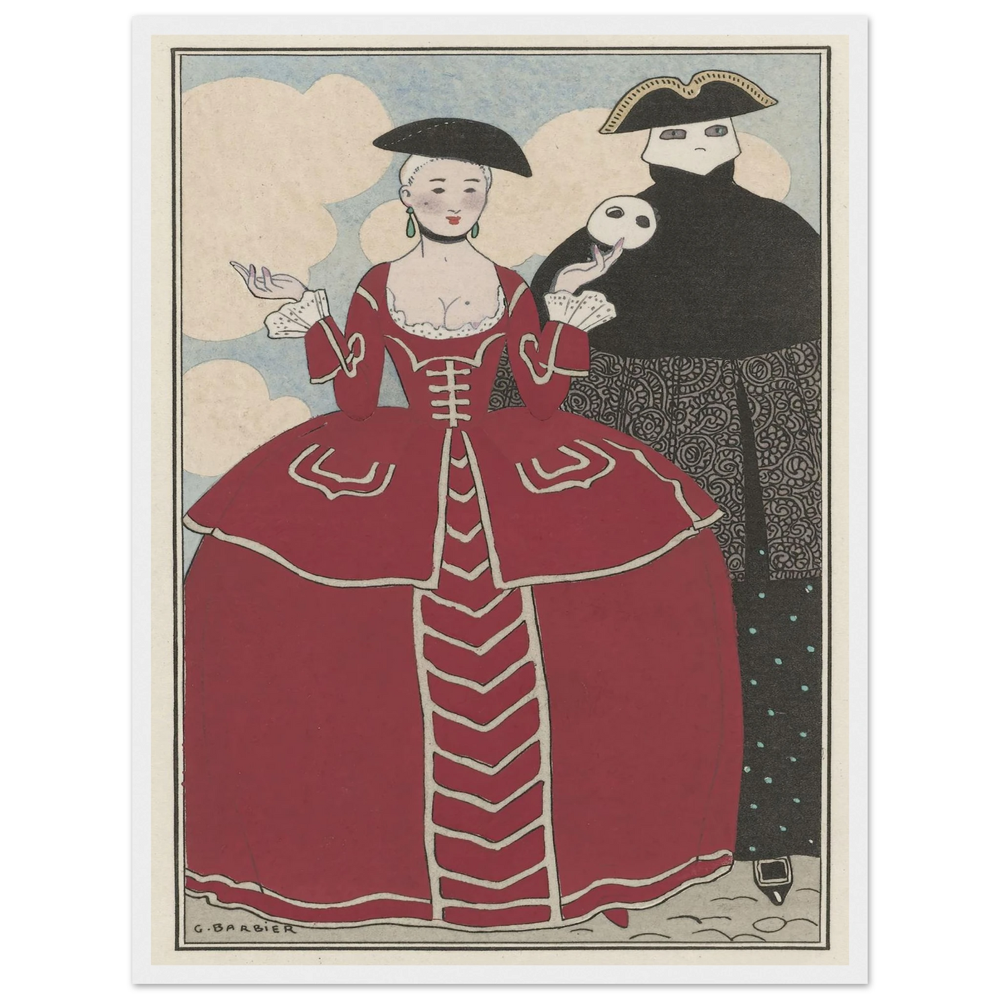 Travestissement d’après Longhi (1913) Art Print | George Barbier - Framed Poster - 30x40 cm / 12x16″ - Black frame