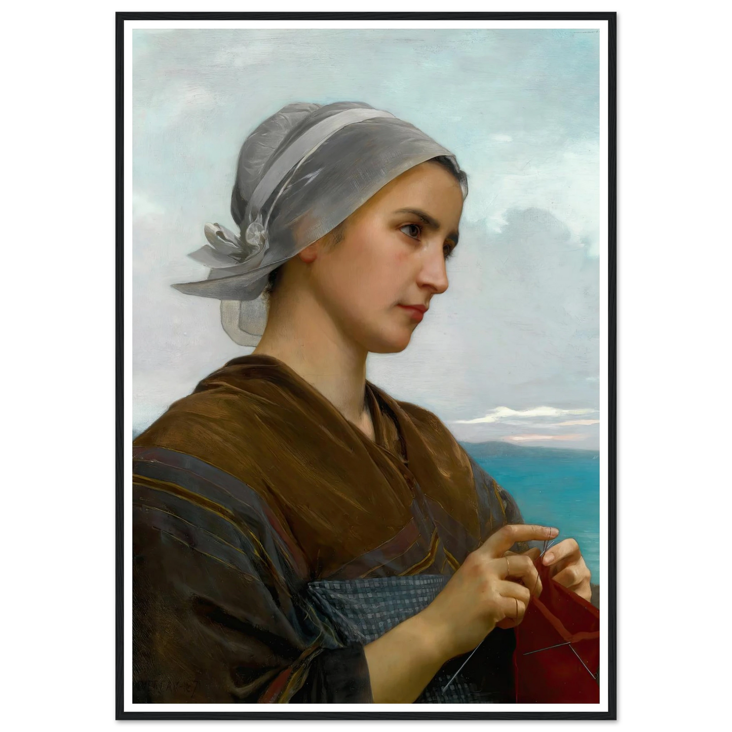 Tricoteuse Bretonne (1871) Art Print | William Bouguereau - Framed Poster - 30x40 cm / 12x16″ - Black frame