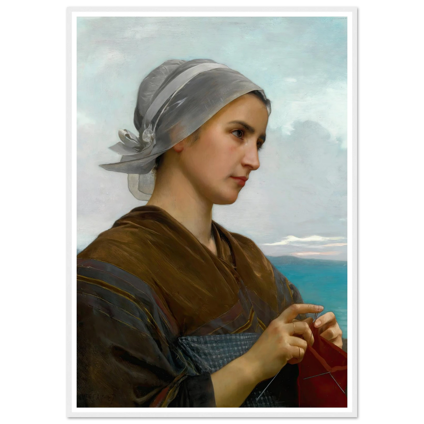 Tricoteuse Bretonne (1871) Art Print | William Bouguereau - Framed Poster - 30x40 cm / 12x16″ - Black frame