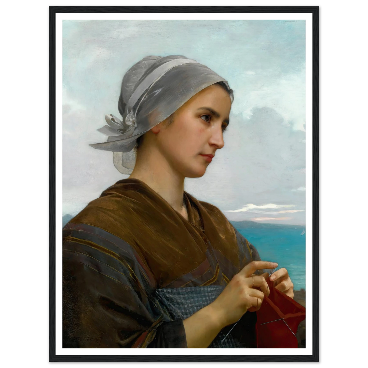 Tricoteuse Bretonne (1871) Art Print | William Bouguereau - Framed Poster - 30x40 cm / 12x16″ - Black frame