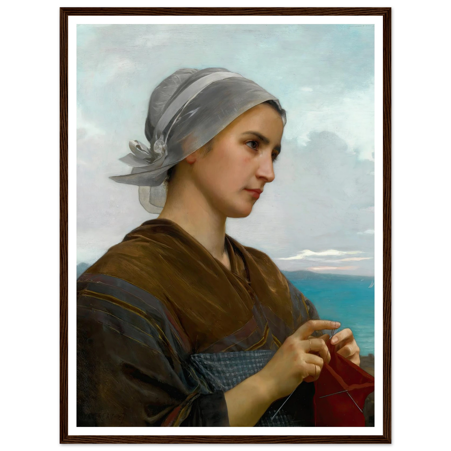 Tricoteuse Bretonne (1871) Art Print | William Bouguereau - Framed Poster - 30x40 cm / 12x16″ - Black frame