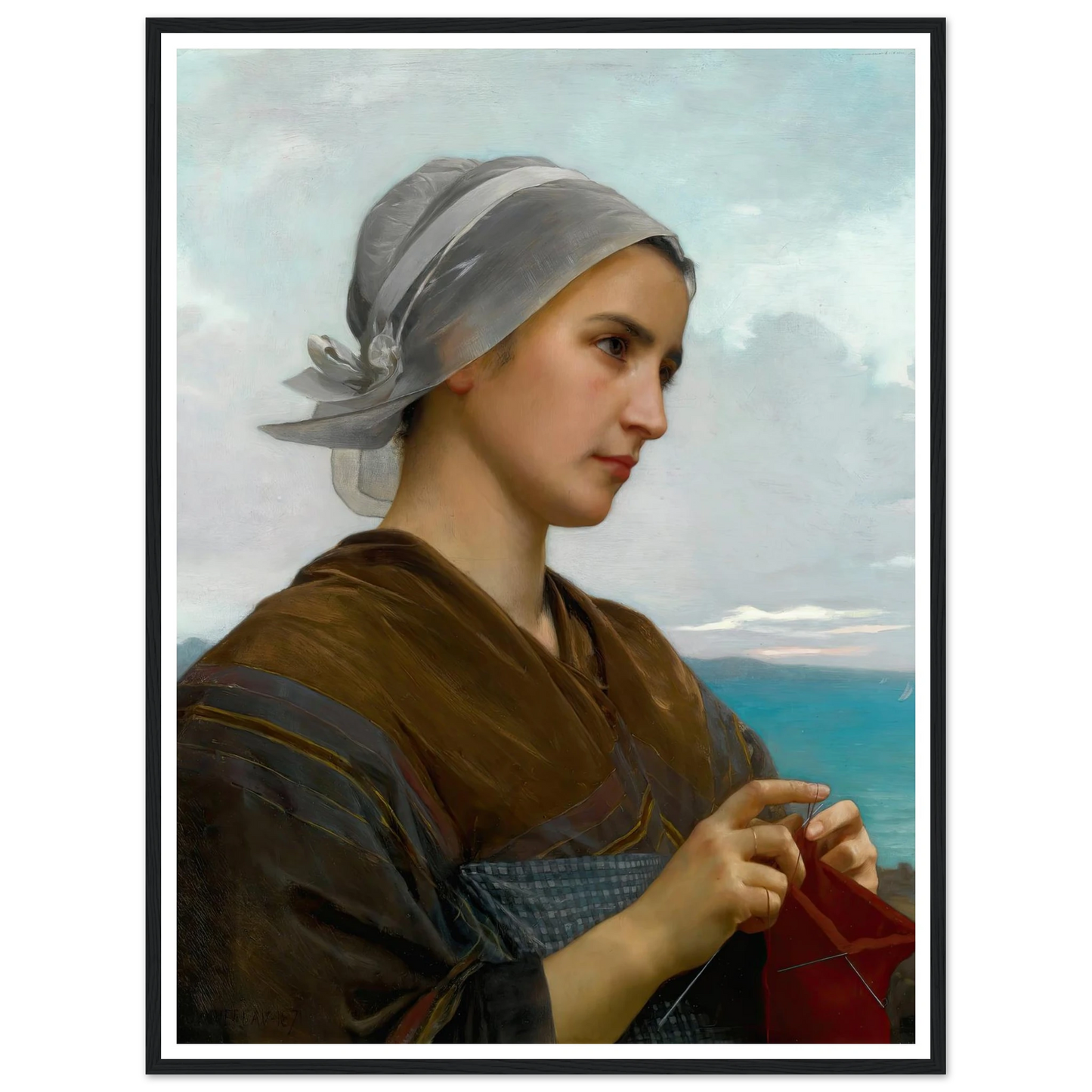 Tricoteuse Bretonne (1871) Art Print | William Bouguereau - Framed Poster - 30x40 cm / 12x16″ - Black frame