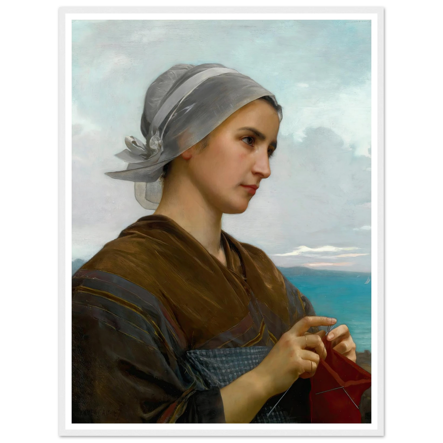 Tricoteuse Bretonne (1871) Art Print | William Bouguereau - Framed Poster - 30x40 cm / 12x16″ - Black frame