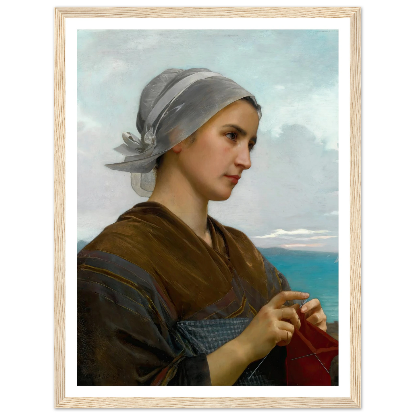 Tricoteuse Bretonne (1871) Art Print | William Bouguereau - Framed Poster - 30x40 cm / 12x16″ - Black frame