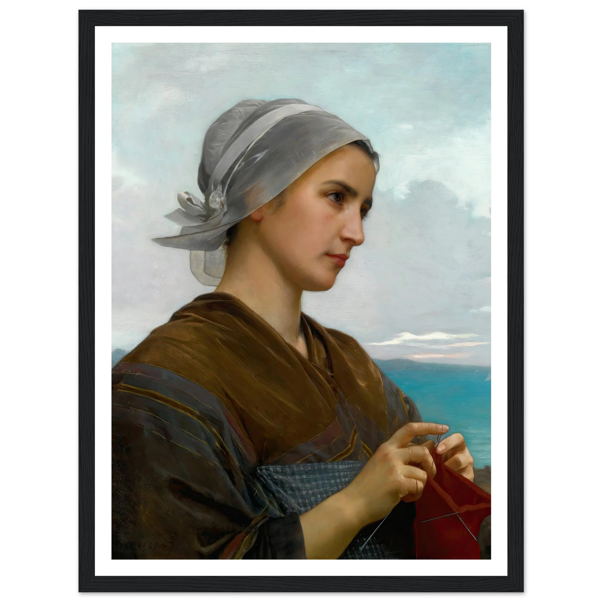 Tricoteuse Bretonne (1871) Art Print | William Bouguereau - Framed Poster - 30x40 cm / 12x16″ - Black frame