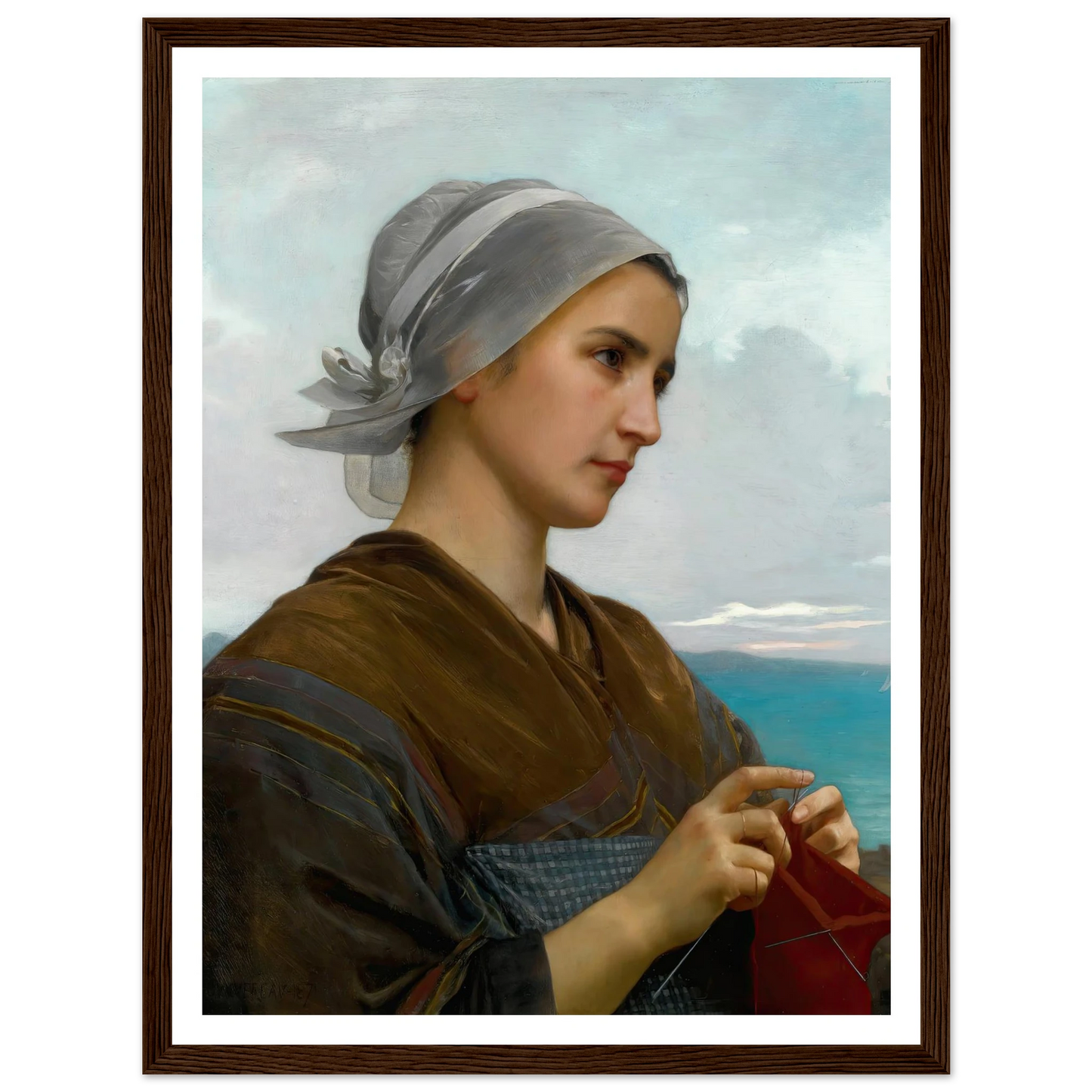 Tricoteuse Bretonne (1871) Art Print | William Bouguereau - Framed Poster - 30x40 cm / 12x16″ - Black frame