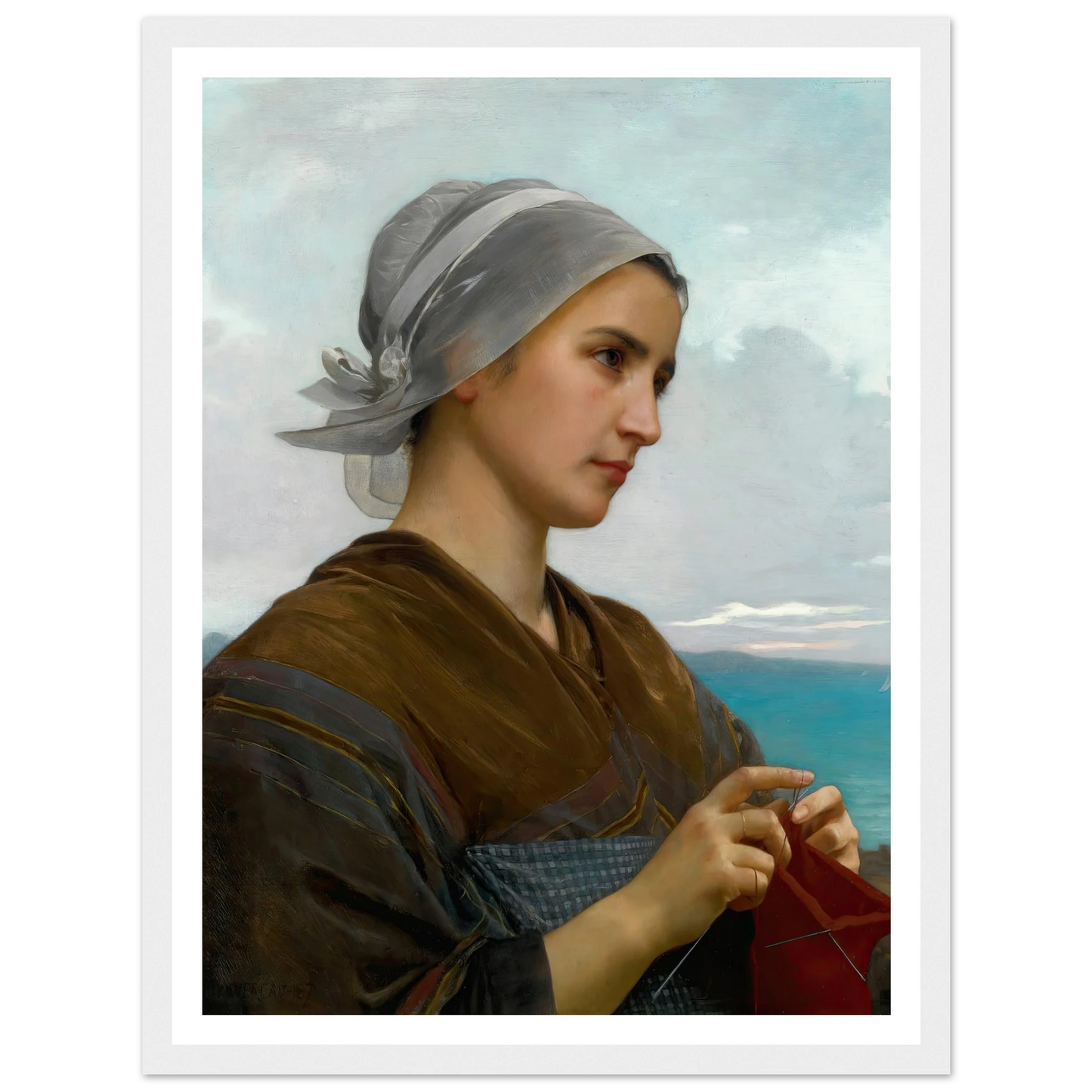 Tricoteuse Bretonne (1871) Art Print | William Bouguereau - Framed Poster - 30x40 cm / 12x16″ - Black frame