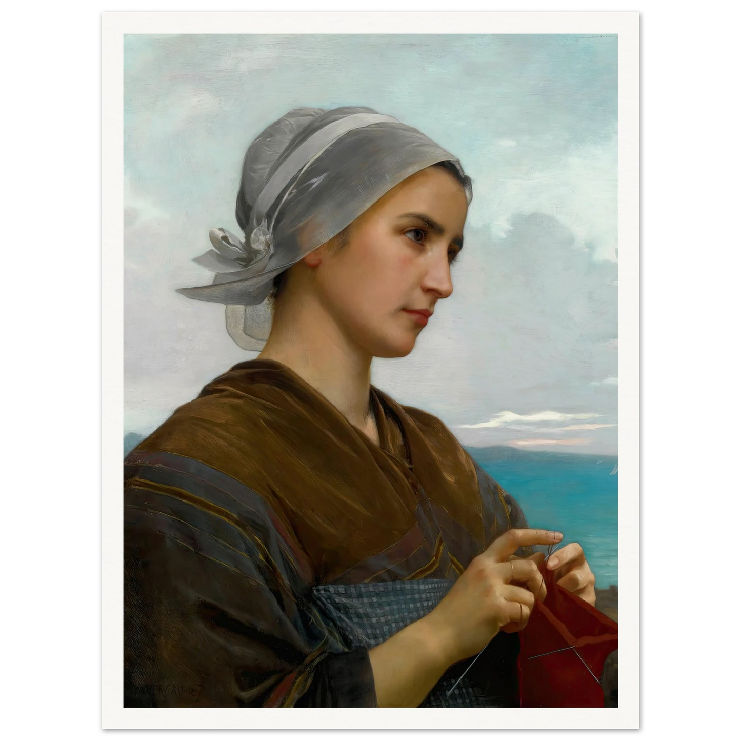 Tricoteuse Bretonne (1871) Art Print | William Bouguereau - Framed Poster - 30x40 cm / 12x16″ - Black frame