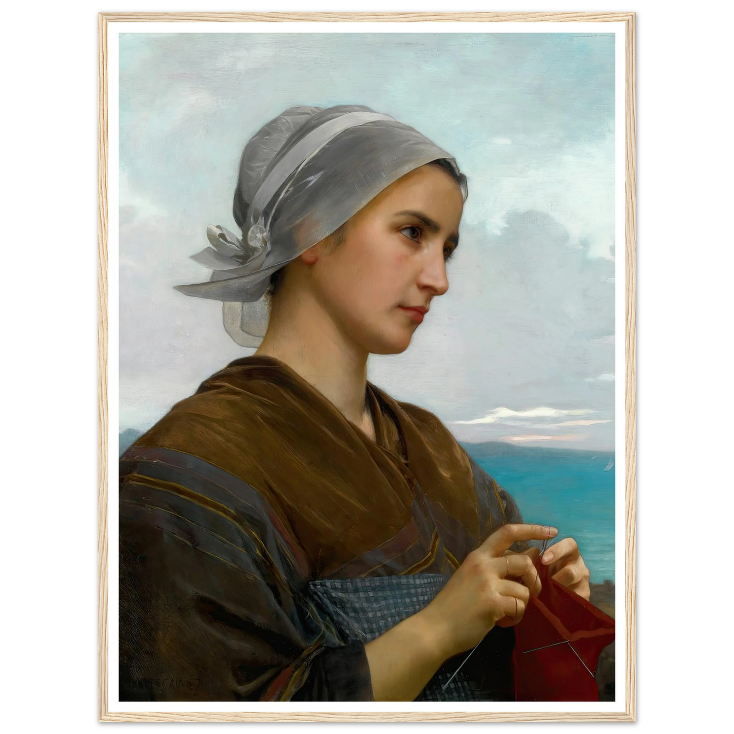 Tricoteuse Bretonne (1871) Art Print | William Bouguereau - Framed Poster - 30x40 cm / 12x16″ - Black frame